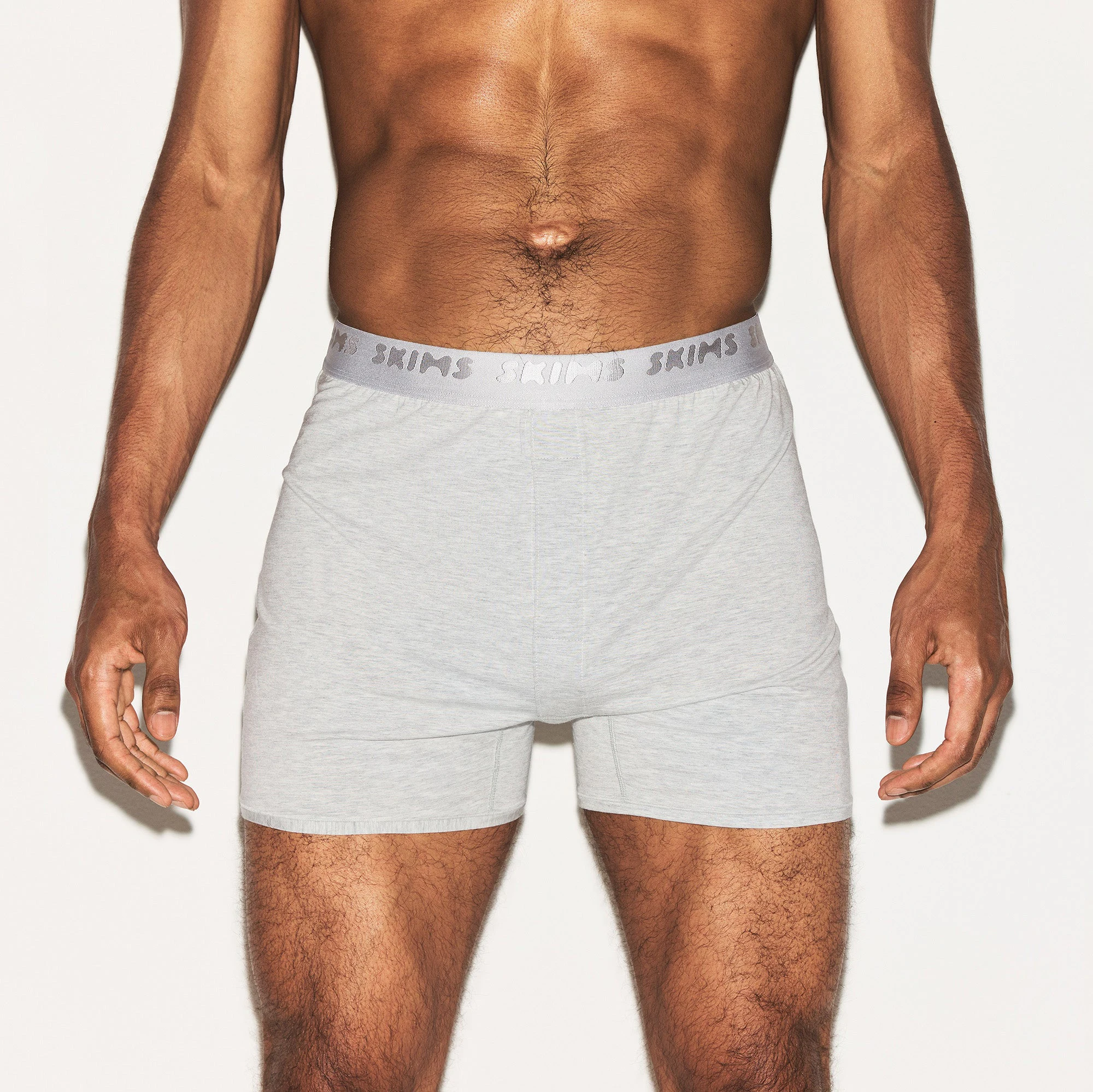 SKIMS STRETCH MENS KNIT BOXER 3-PACK | MELROSE MULTI ON A MODEL FRONT VIEW | FOCUS: 0.0, 1.0, 0.9