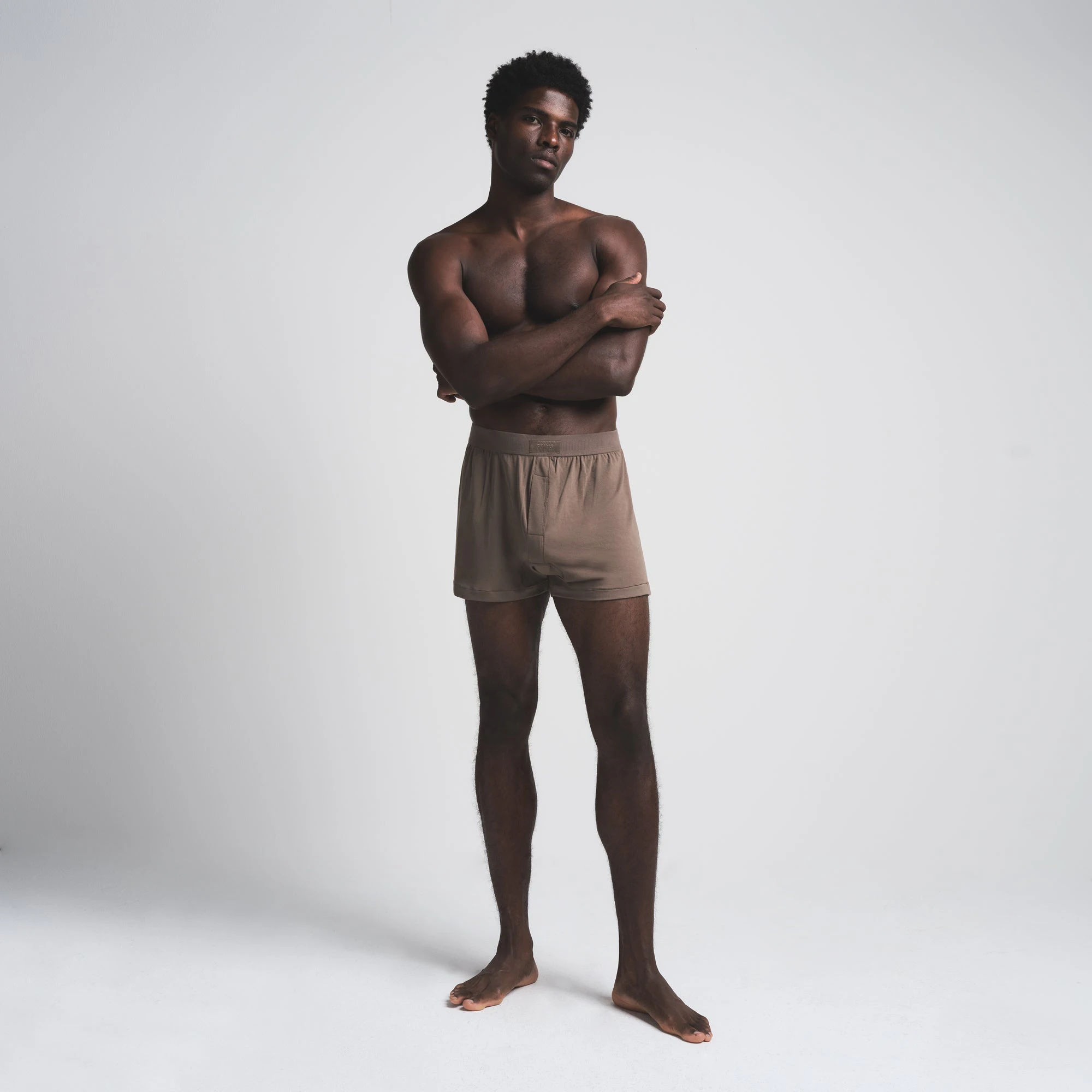 SKIMS COTTON MENS KNIT BOXER | AMETHYST ON A MODEL FRONT VIEW | FOCUS: 0.0, 1.0, 0.9 | FOCUS: 0.0, 1.0, 0.9