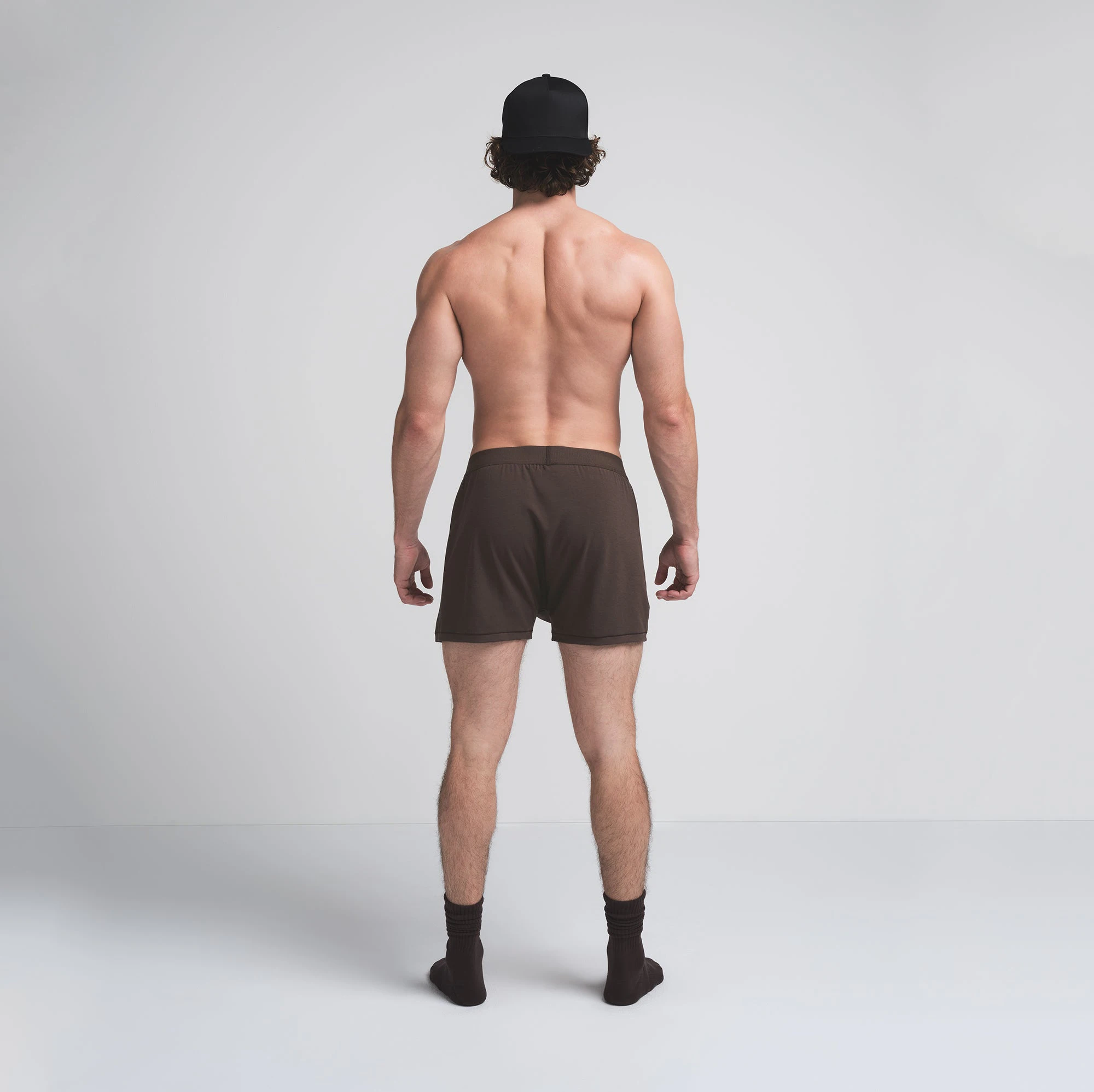 SKIMS COTTON MENS KNIT BOXER 3-PACK | DARK SEPIA MULTI ON A MODEL BACK VIEW
