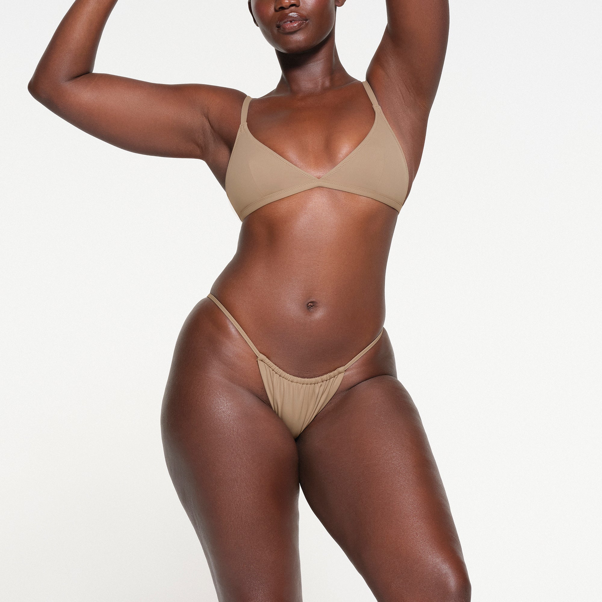 SIGNATURE SWIM STRING BIKINI BOTTOMS | DESERT ON A MODEL FRONT VIEW