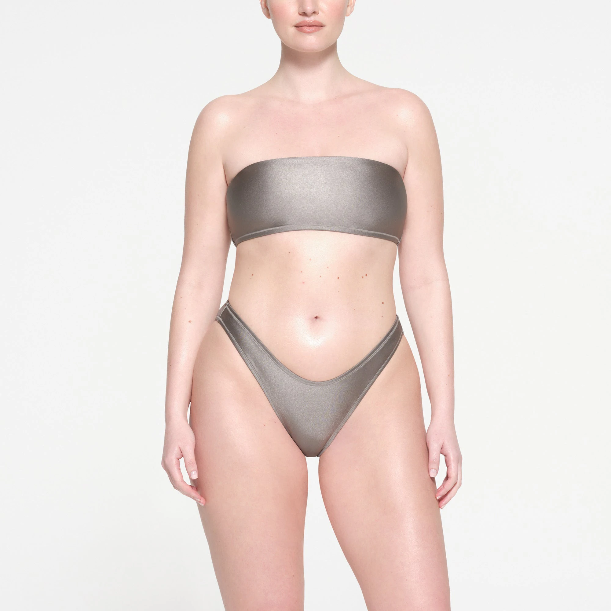 SHINE SWIM TANGA BOTTOMS | SMOKE ON A MODEL FRONT VIEW