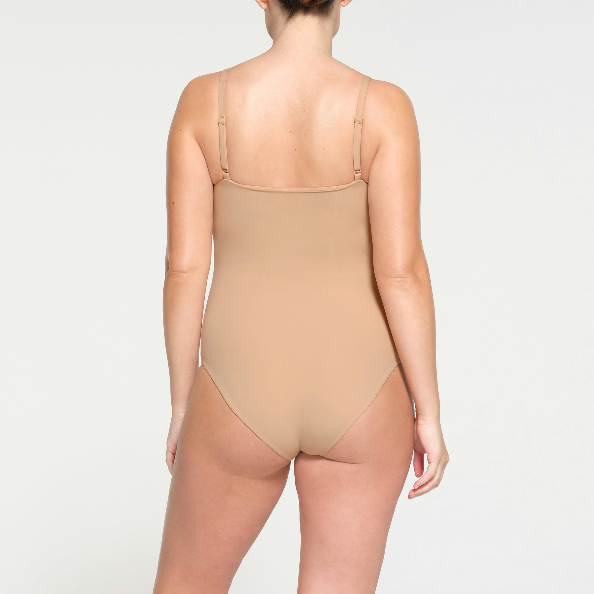 FITS EVERYBODY MATERNITY BRIEF BODYSUIT | CLAY ON A MODEL BACK VIEW