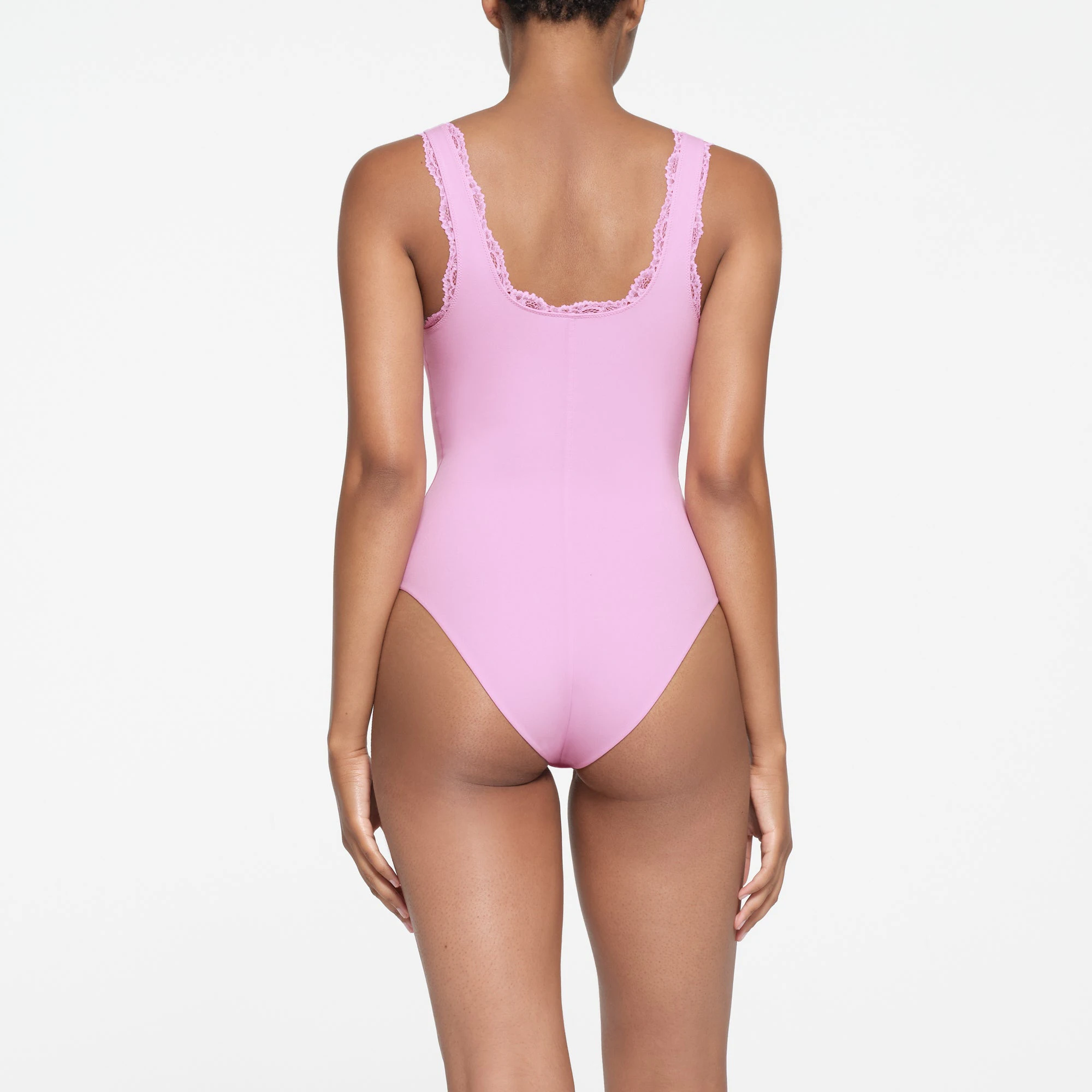 FITS EVERYBODY LACE HENLEY BRIEF BODYSUIT | PETAL ON A MODEL BACK VIEW