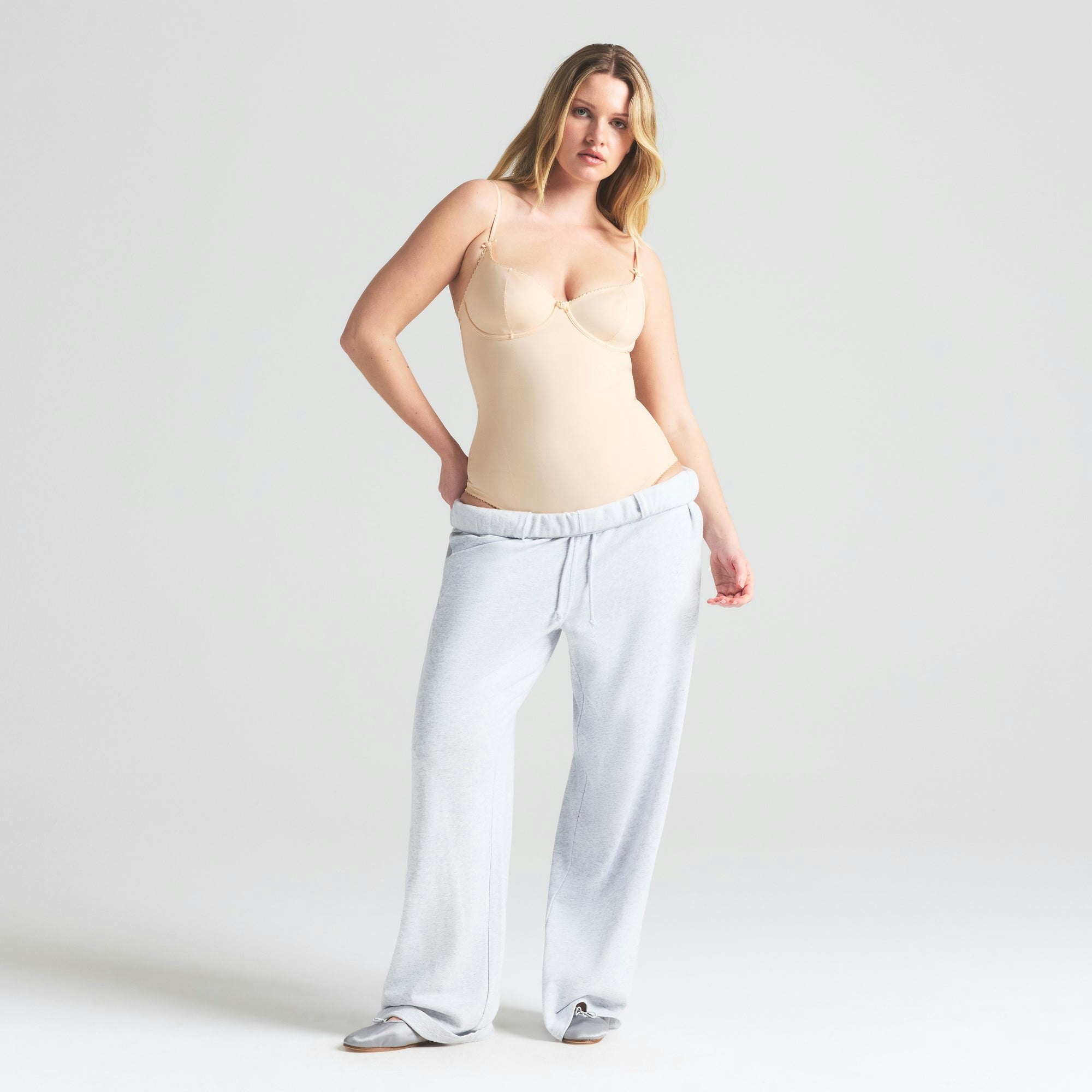 VINTAGE SHAPEWEAR BRIEF BODYSUIT | SUNKISSED ON A MODEL FRONT VIEW | FOCUS: 0.0, 1.0, 0.9