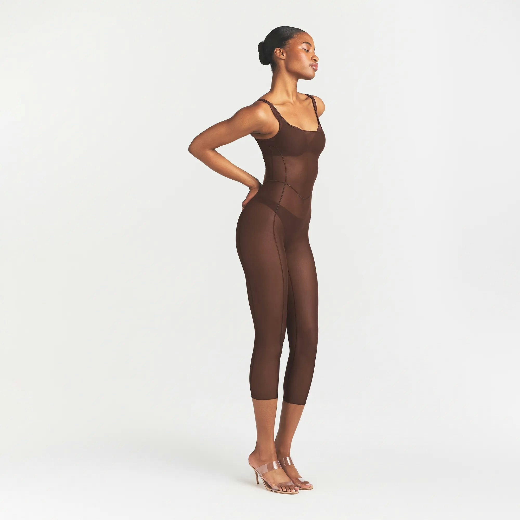 POWER MESH CATSUIT | COCOA ON A MODEL SIDE VIEW @ | FOCUS: 0.0, 1.0, 0.9