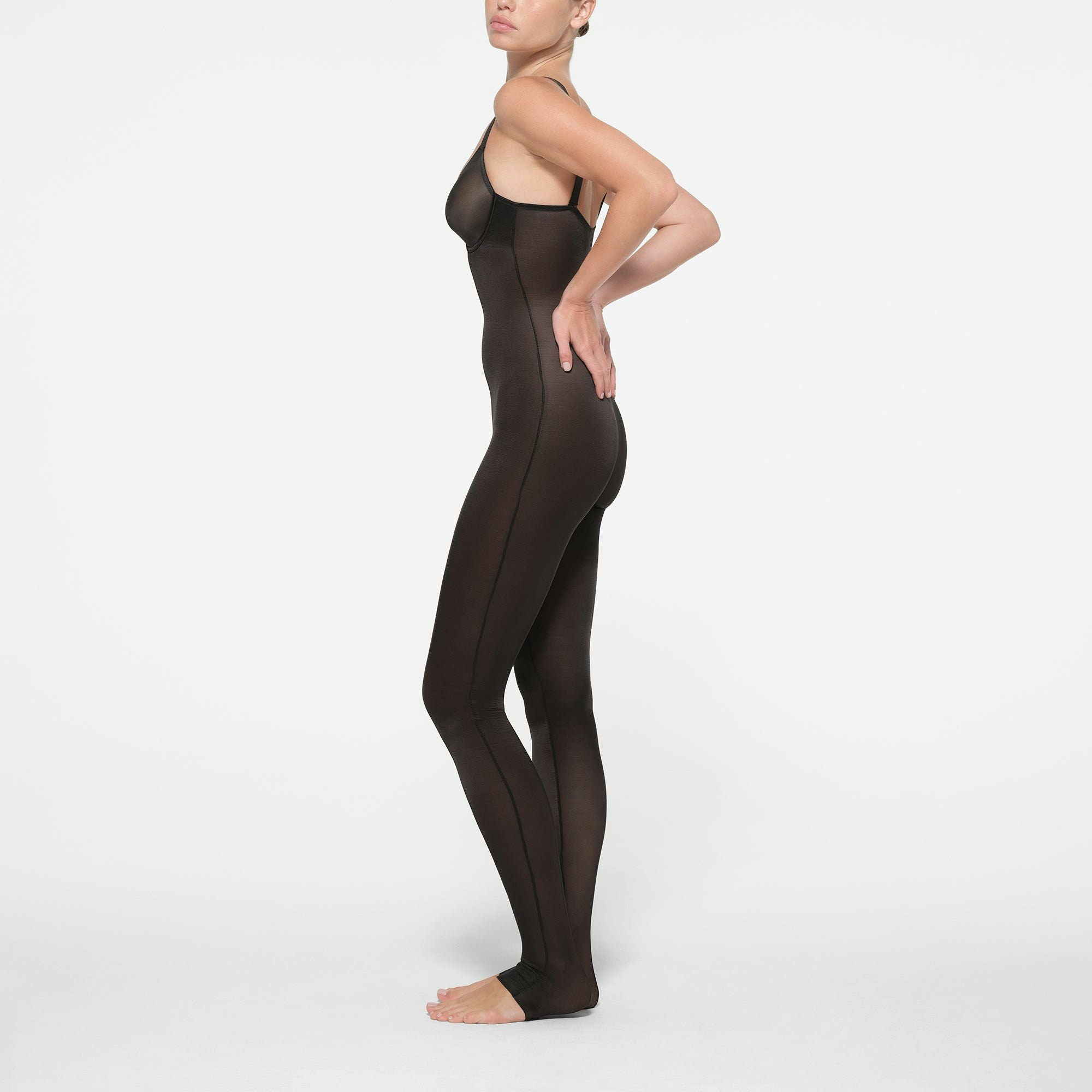 SIMPLY BARE UNDERWIRE CATSUIT | ONYX ON A MODEL SIDE VIEW