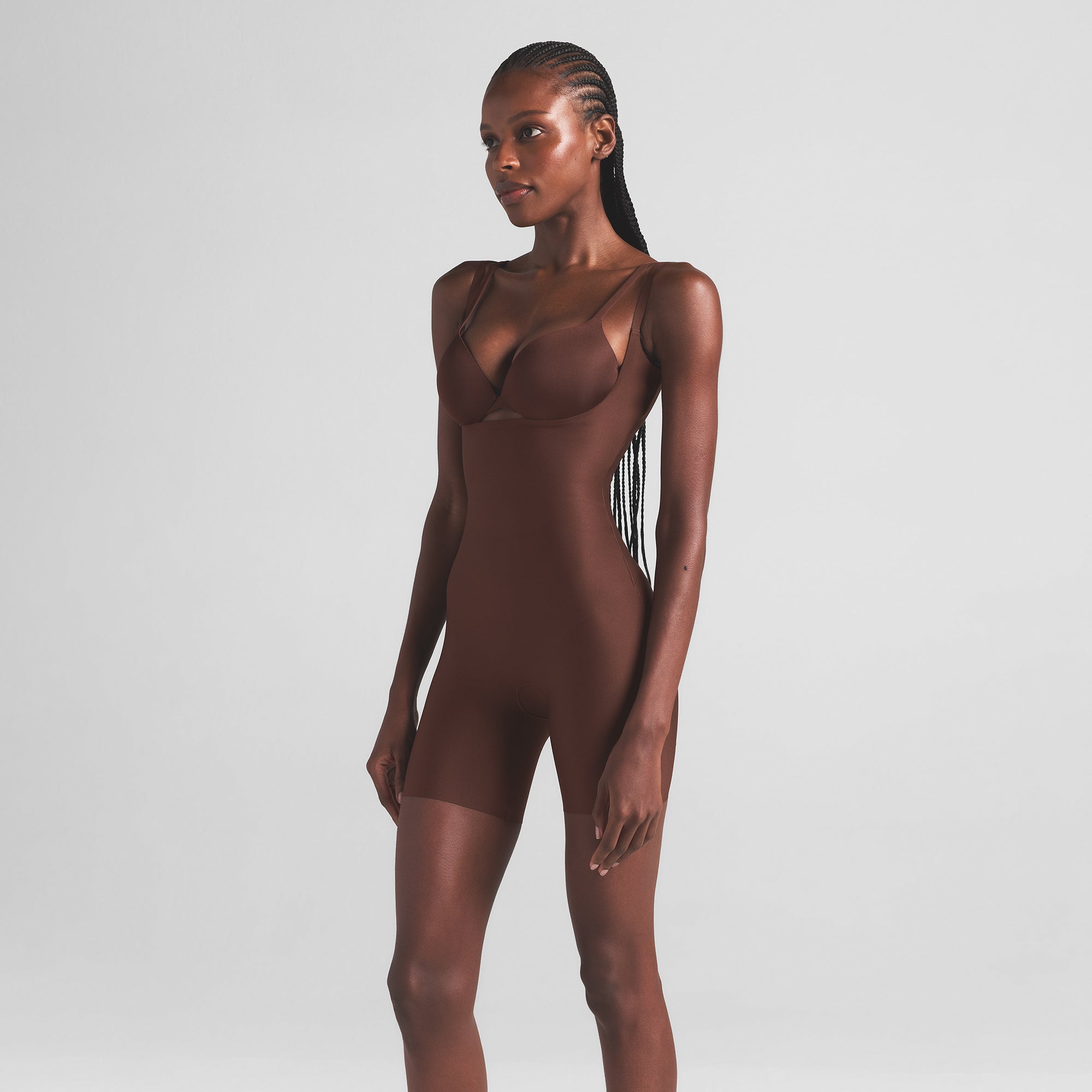 SKIMS BODY CORE SCULPT OPEN BUST MID THIGH BODYSUIT | COCOA | SKIMS