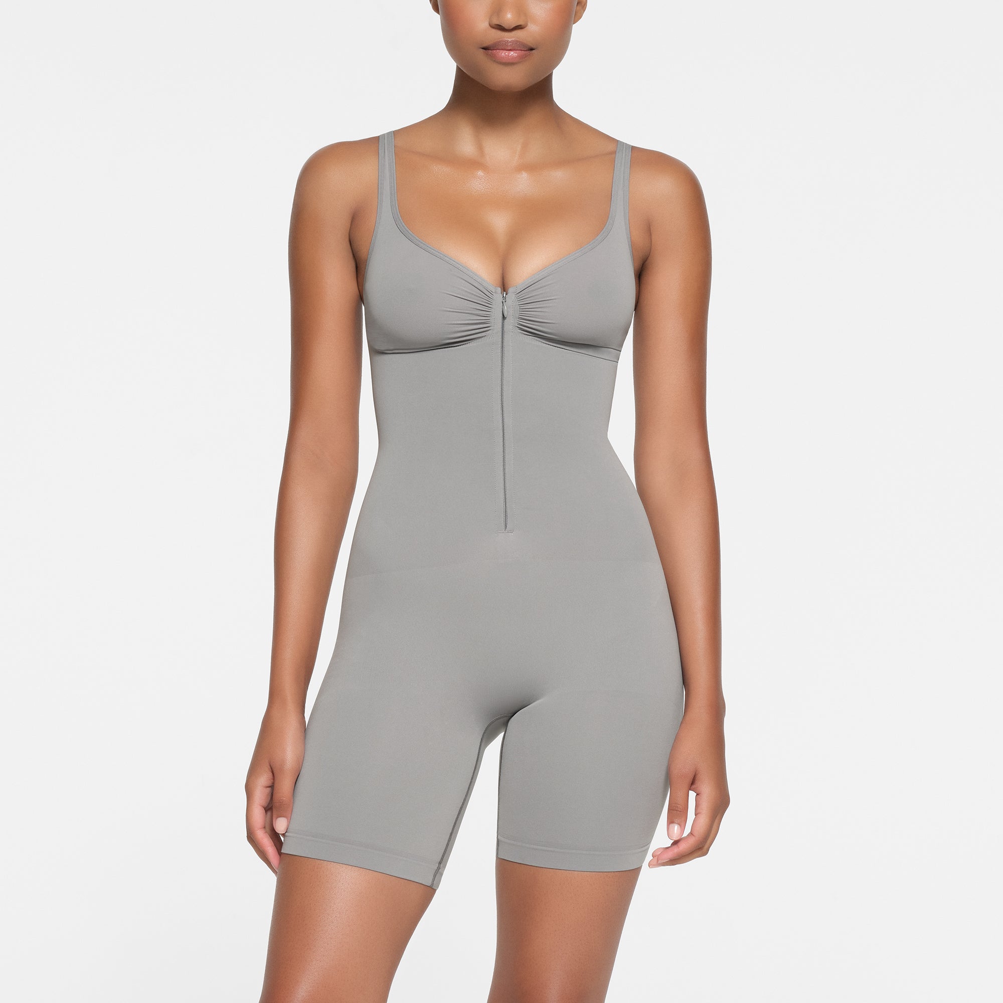 SEAMLESS SCULPT ZIP FRONT MID THIGH BODYSUIT | PACIFIC | XXS