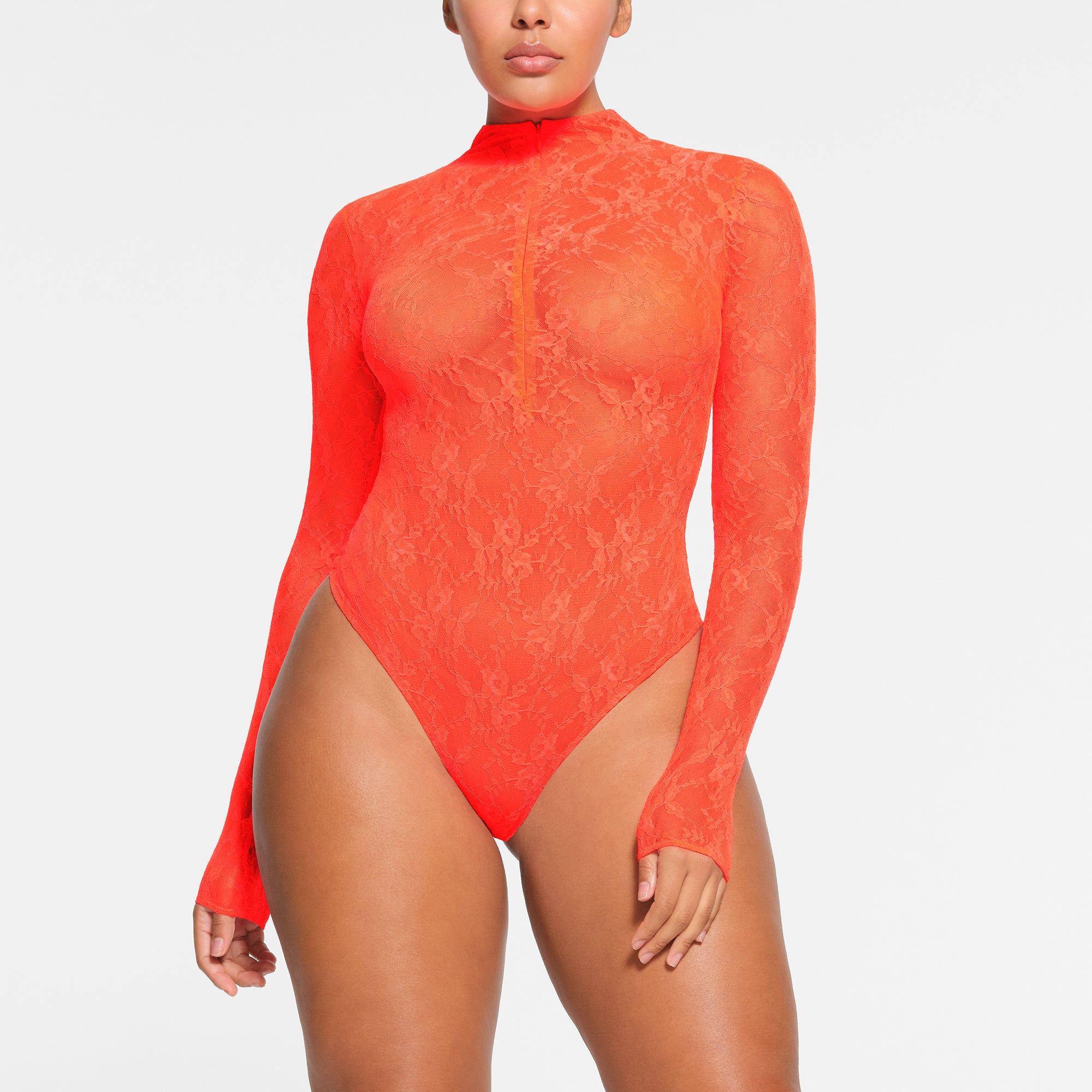 Red lace bodysuit long sleeve best sale