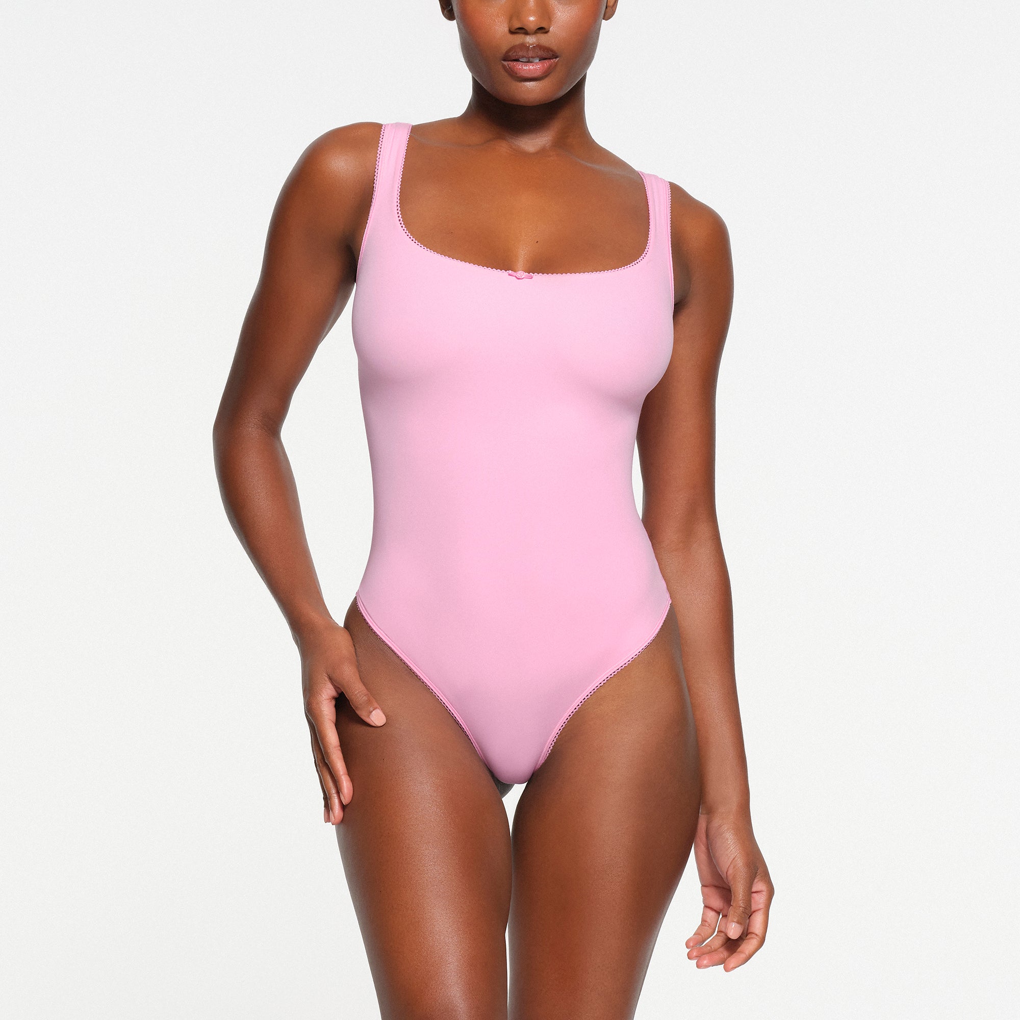 FITS EVERYBODY PICOT SQUARE NECK BODYSUIT BUBBLE GUM