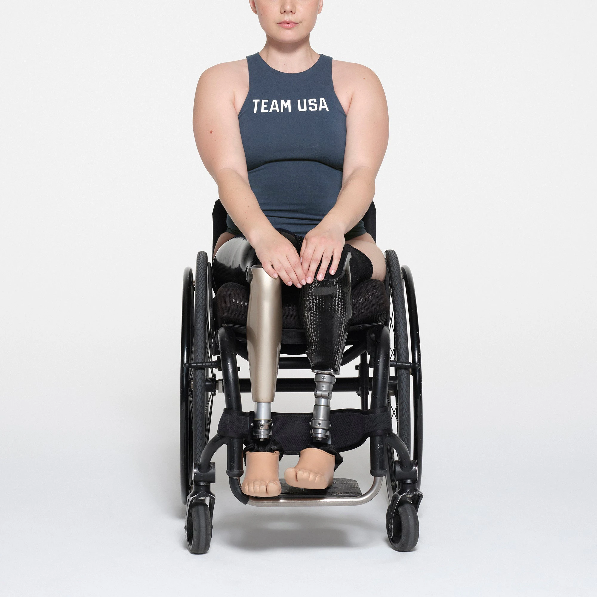 SKIMS FOR TEAM USA COTTON JERSEY PARALYMPIC HIGH NECK BODYSUIT | NAVY ON A MODEL FRONT VIEW | FOCUS: 0.1, 1, 0.9
