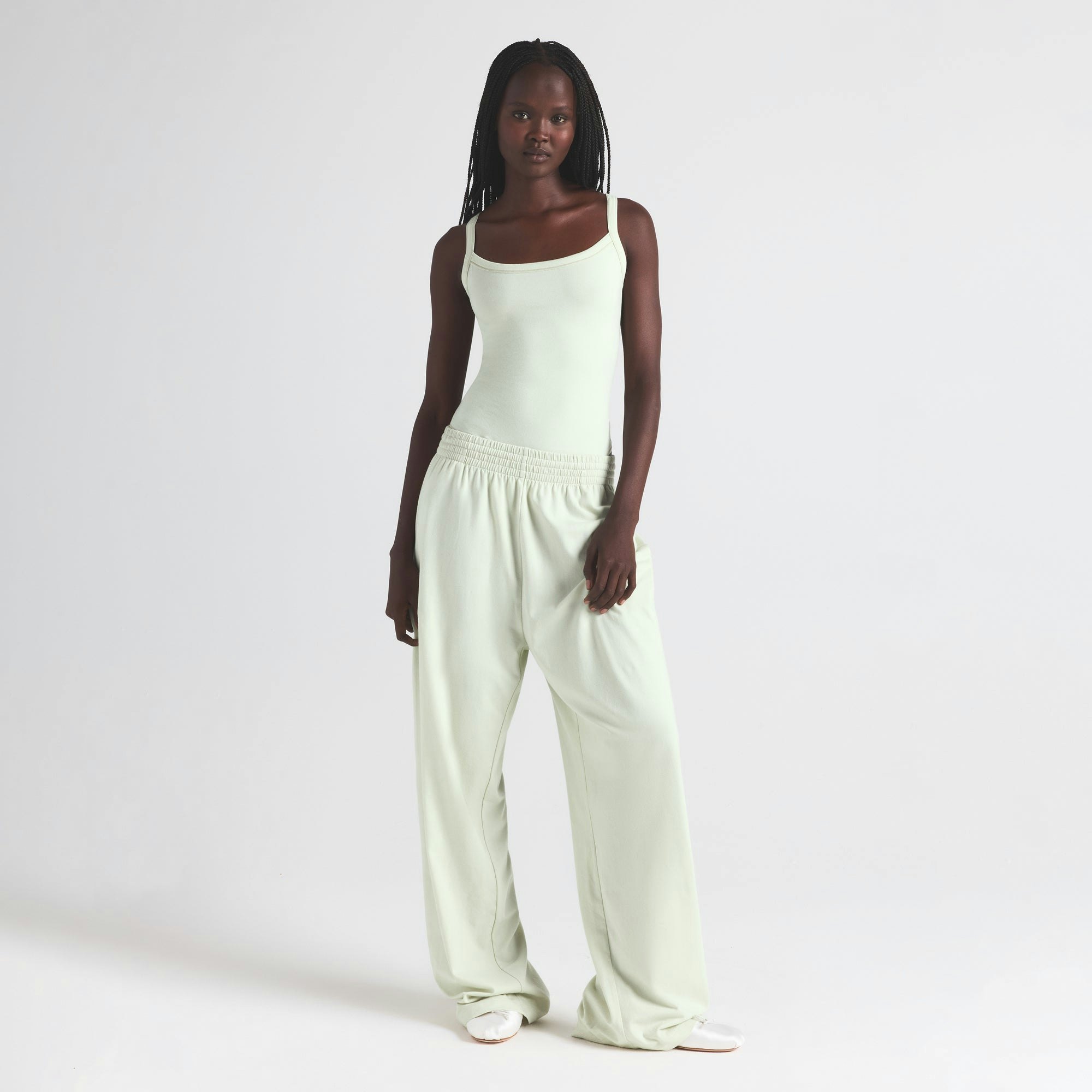 COTTON JERSEY SCOOP NECK BODYSUIT | SPEARMINT ON A MODEL FRONT VIEW | FOCUS: 0.0, 1.0, 0.9