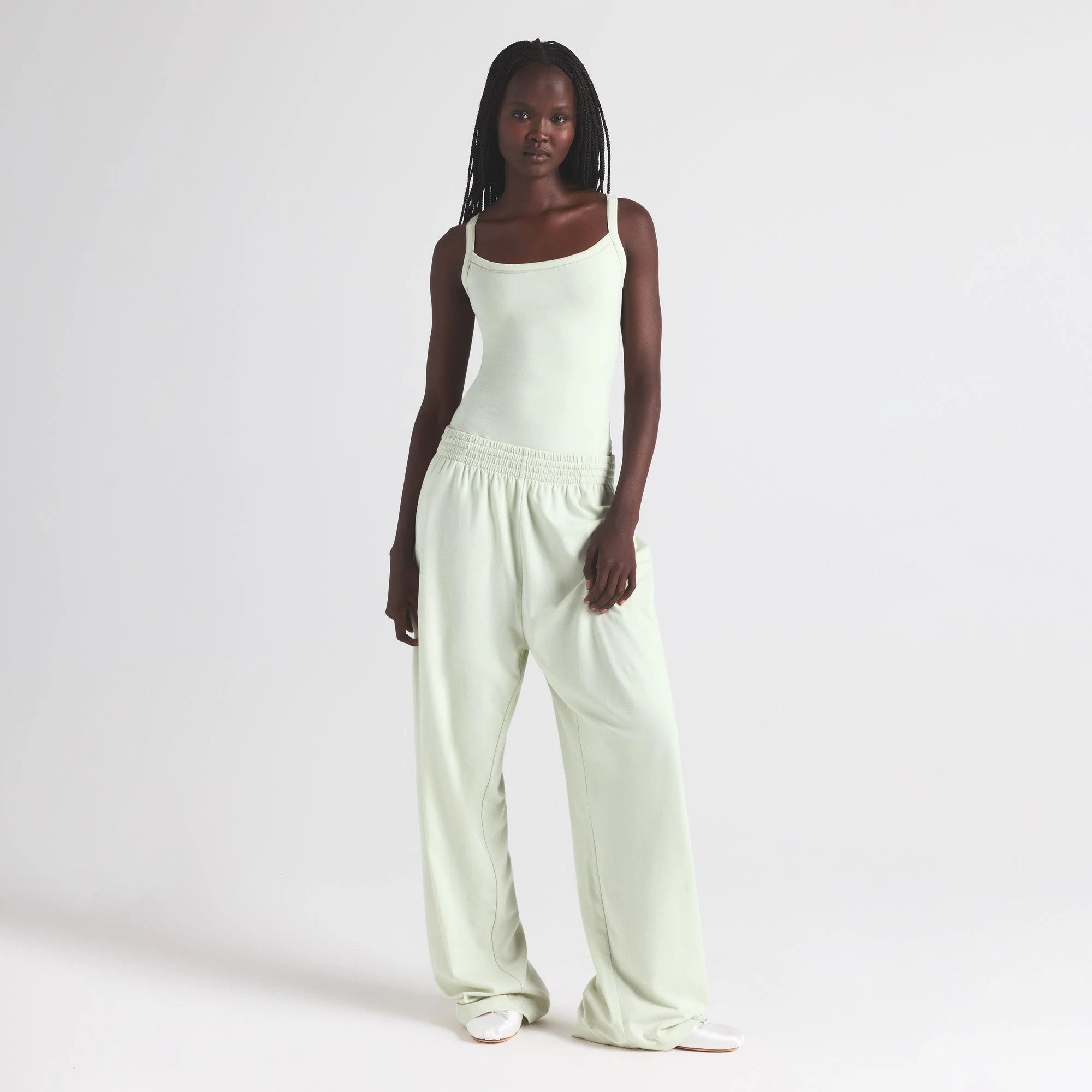 COTTON JERSEY SCOOP NECK BODYSUIT | SPEARMINT ON A MODEL FRONT VIEW | FOCUS: 0.0, 1.0, 0.9