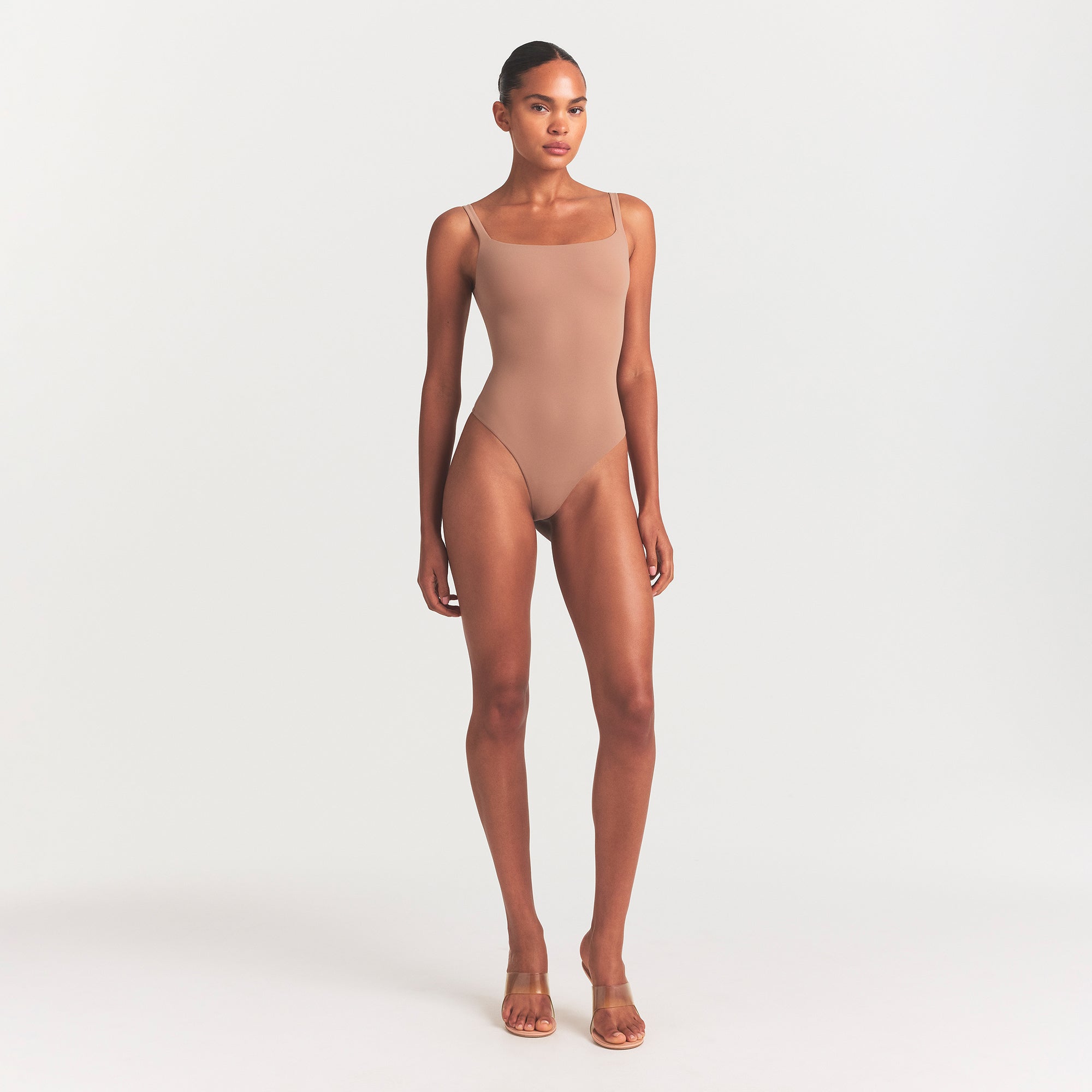FITS EVERYBODY SQUARE NECK BODYSUIT | SIENNA ON A MODEL FRONT VIEW @ | FOCUS: 0.0, 1.0, 0.9