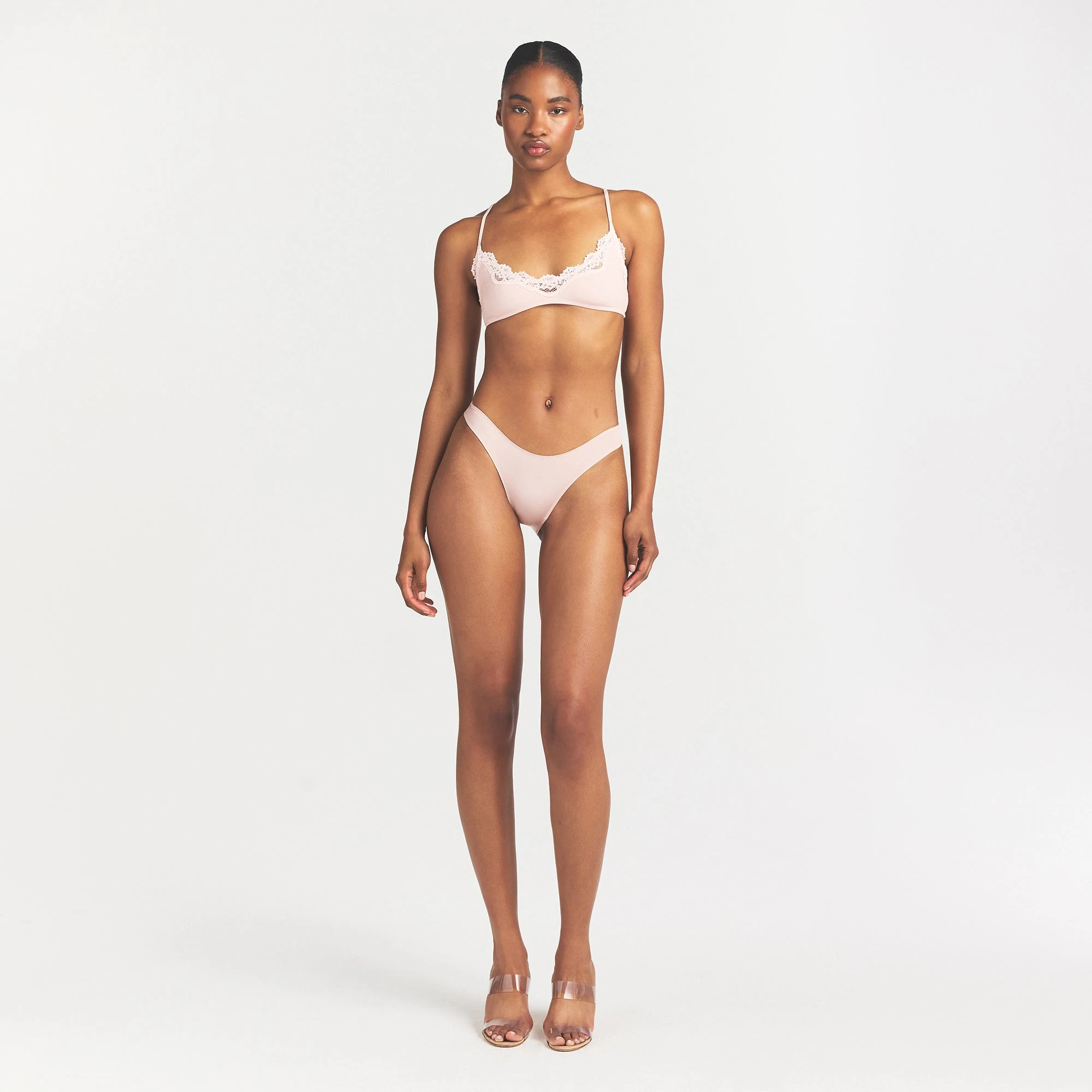 SHINE FOUNDATIONS DIPPED BIKINI | DUSTY PINK ON A MODEL FRONT VIEW @ | FOCUS: 0.0, 1.0, 0.9