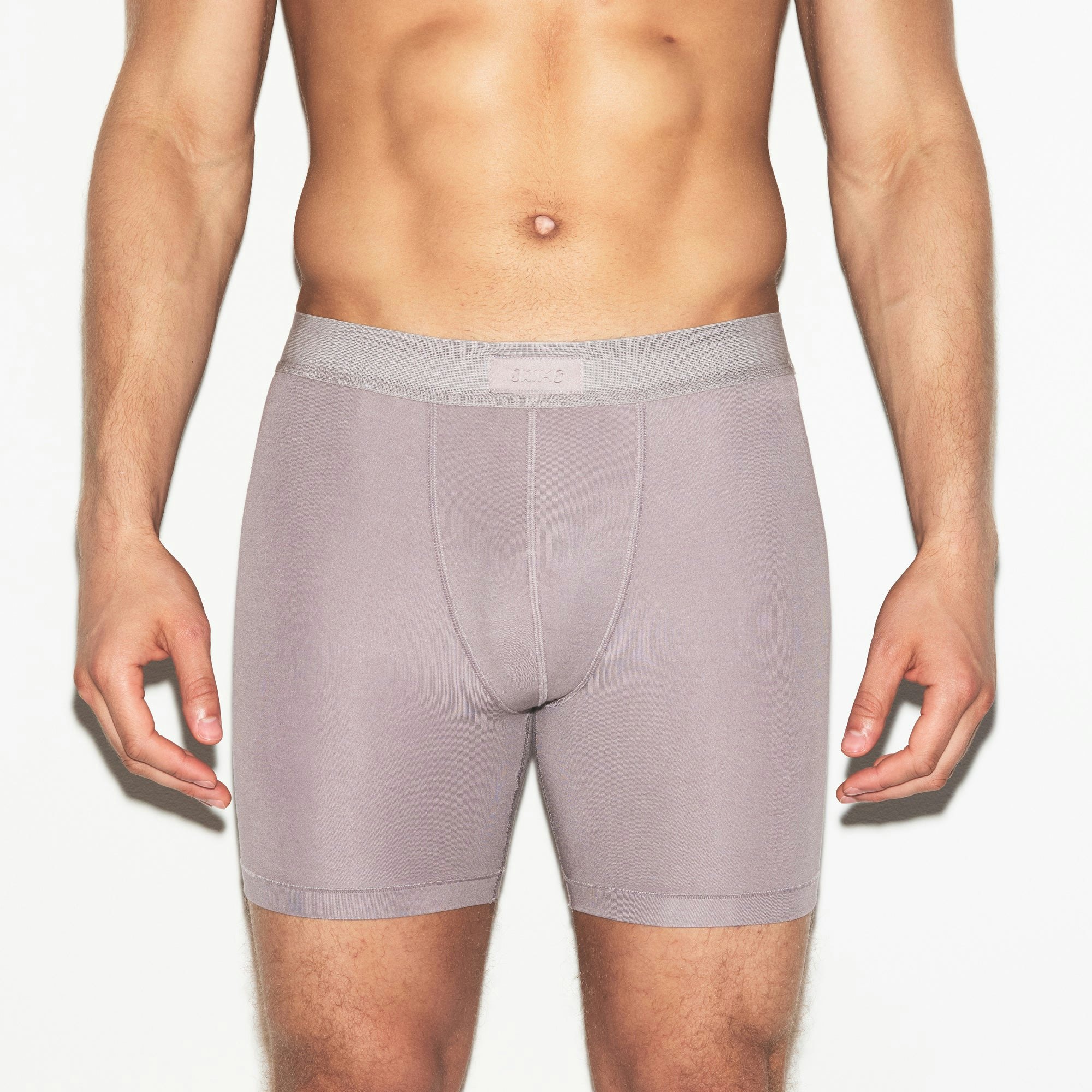 SKIMS COTTON MENS 5 INCH BOXER BRIEF | ZINC ON A MODEL SIDE VIEW | FOCUS: 0.0, 1.0, 0.9