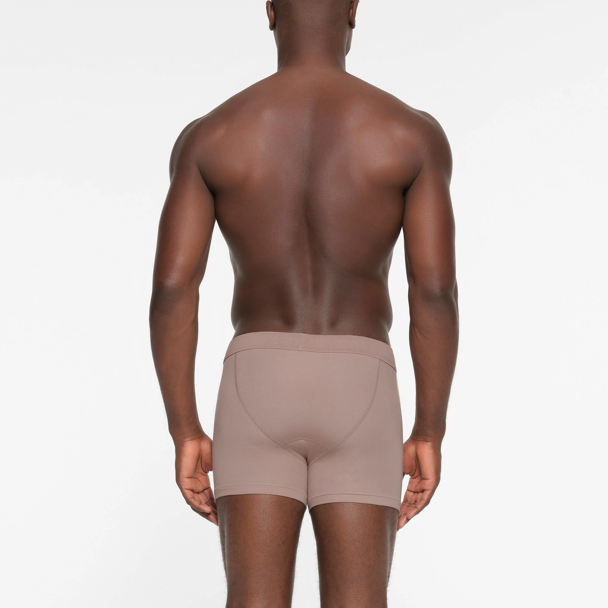 SKIMS COTTON MENS 3 INCH BOXER BRIEF 3-PACK | FAWN MULTI ON A MODEL BACK VIEW