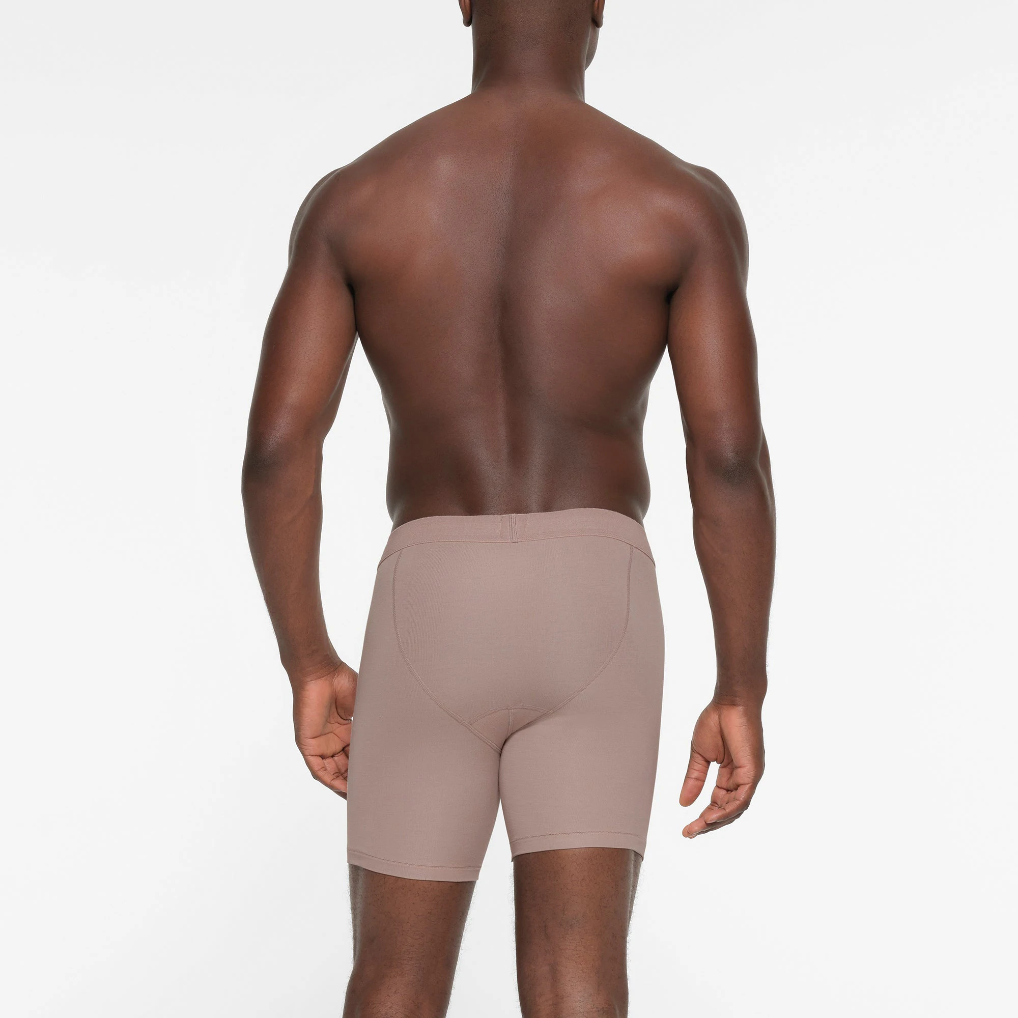 SKIMS COTTON MENS 5 INCH BOXER BRIEF 3 PACK | FAWN MULTI ON A MODEL BACK VIEW