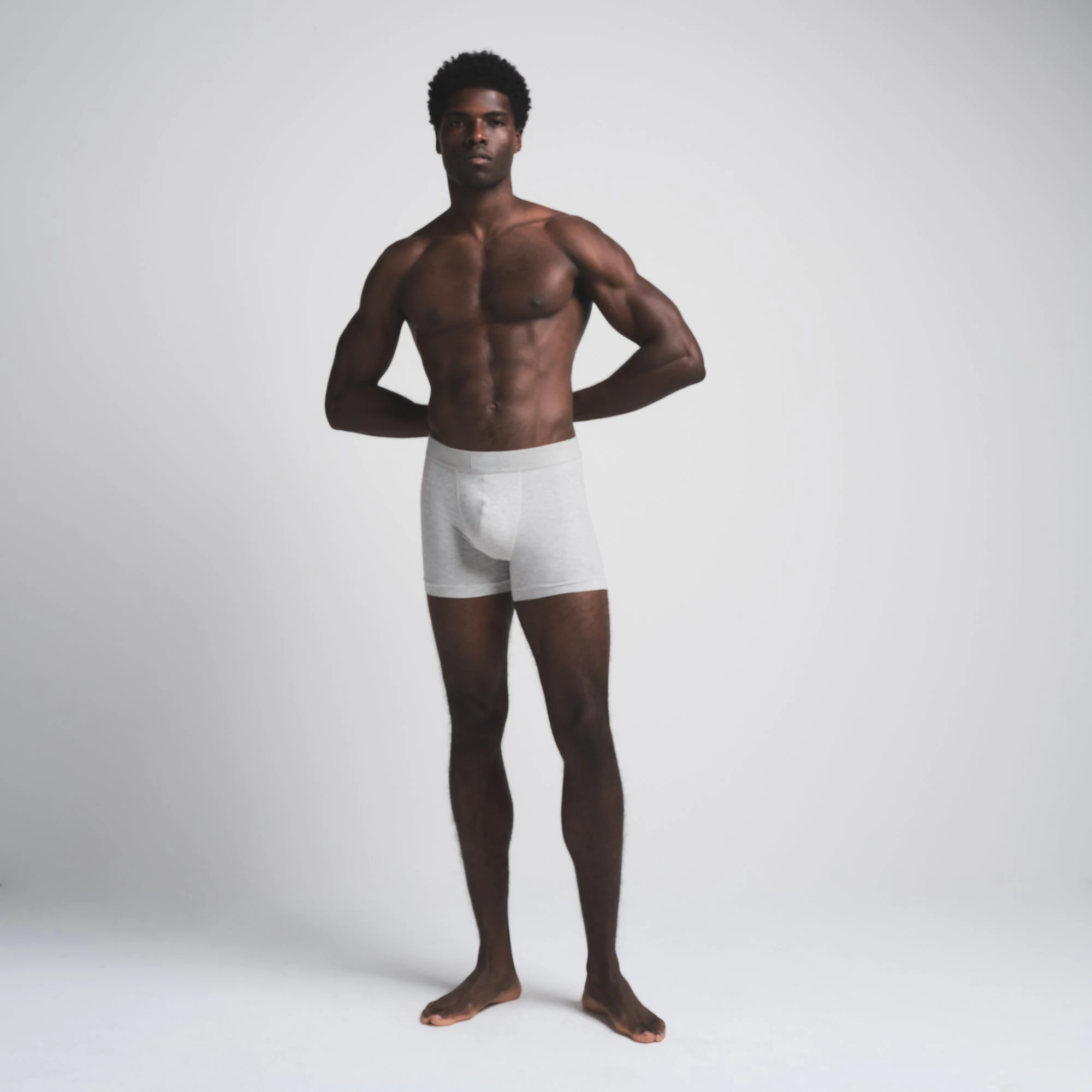 SKIMS COTTON MENS 3" BOXER BRIEF 5-PACK | HEATHER MULTI ON A MODEL FRONT VIEW | FOCUS: 0.0, 1.0, 0.9 | FOCUS: 0.0, 1.0, 0.9