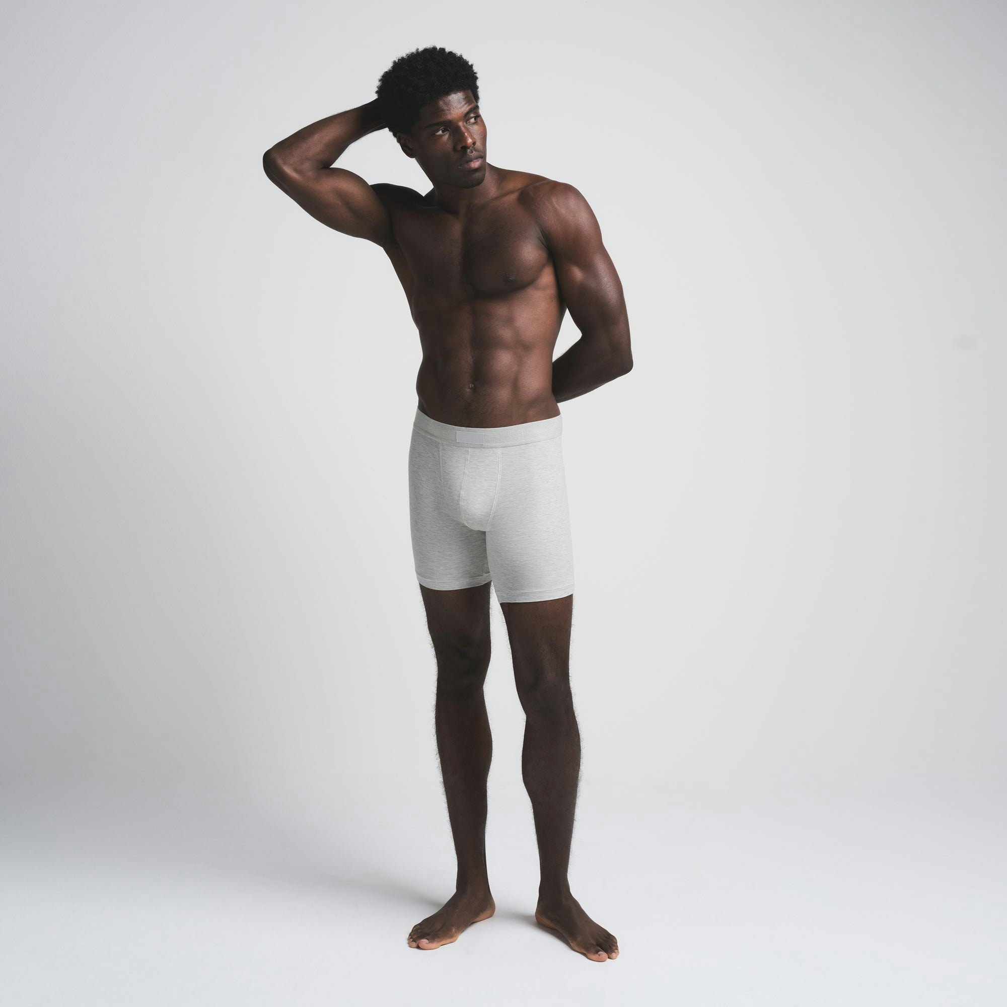 SKIMS COTTON MENS 5" BOXER BRIEF 5-PACK | HEATHER MULTI ON A MODEL FRONT VIEW