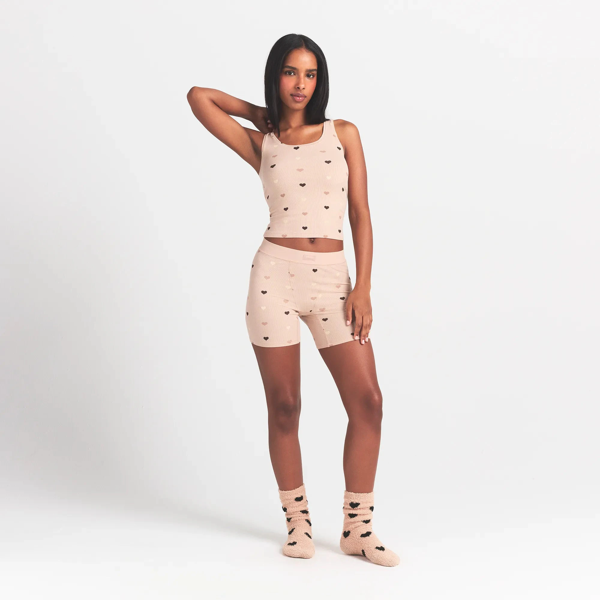 SOFT LOUNGE BOXER | MICA MINI HEART HALFDROP ON A MODEL FRONT VIEW @ | FOCUS: 0.0, 1.0, 0.9
