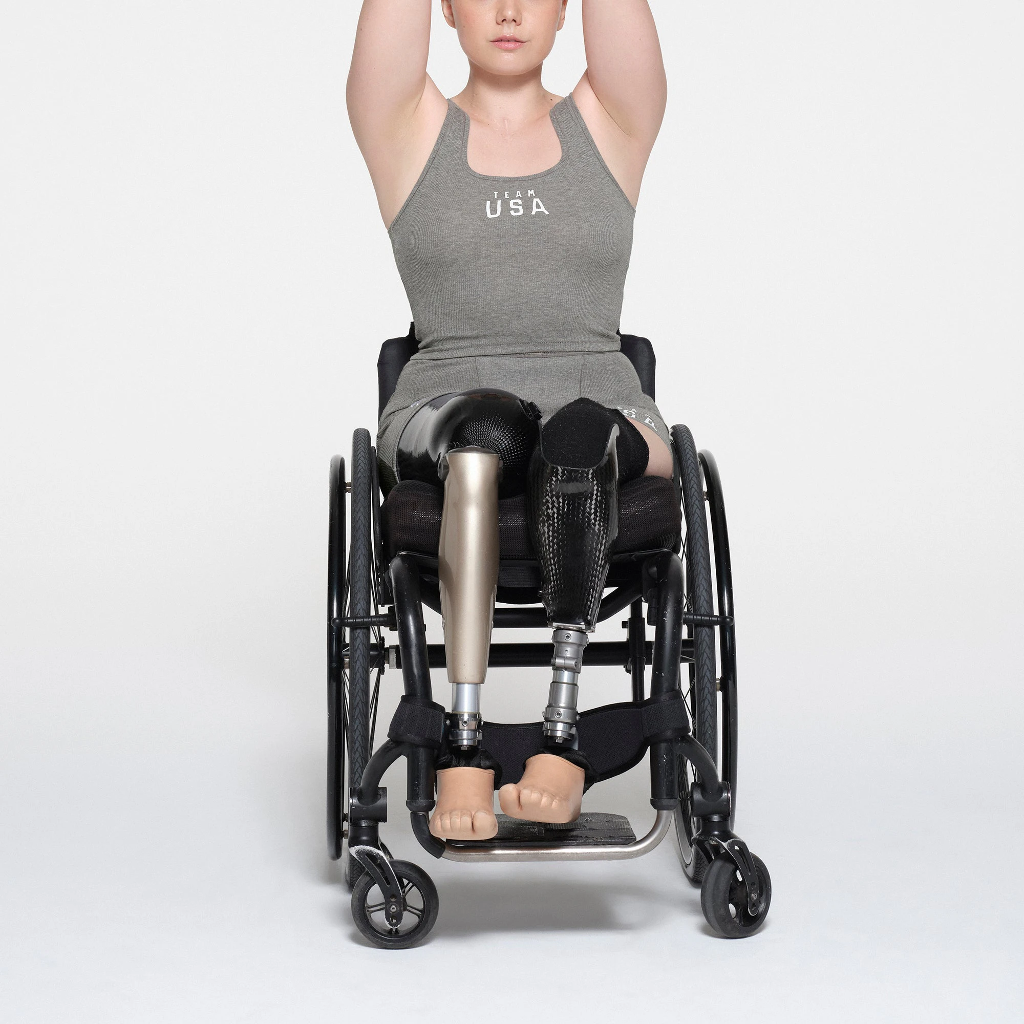 SKIMS FOR TEAM USA COTTON RIB PARALYMPIC BOXER | HEATHER GREY ON A MODEL FRONT VIEW | FOCUS: 0.1, 1, 0.9