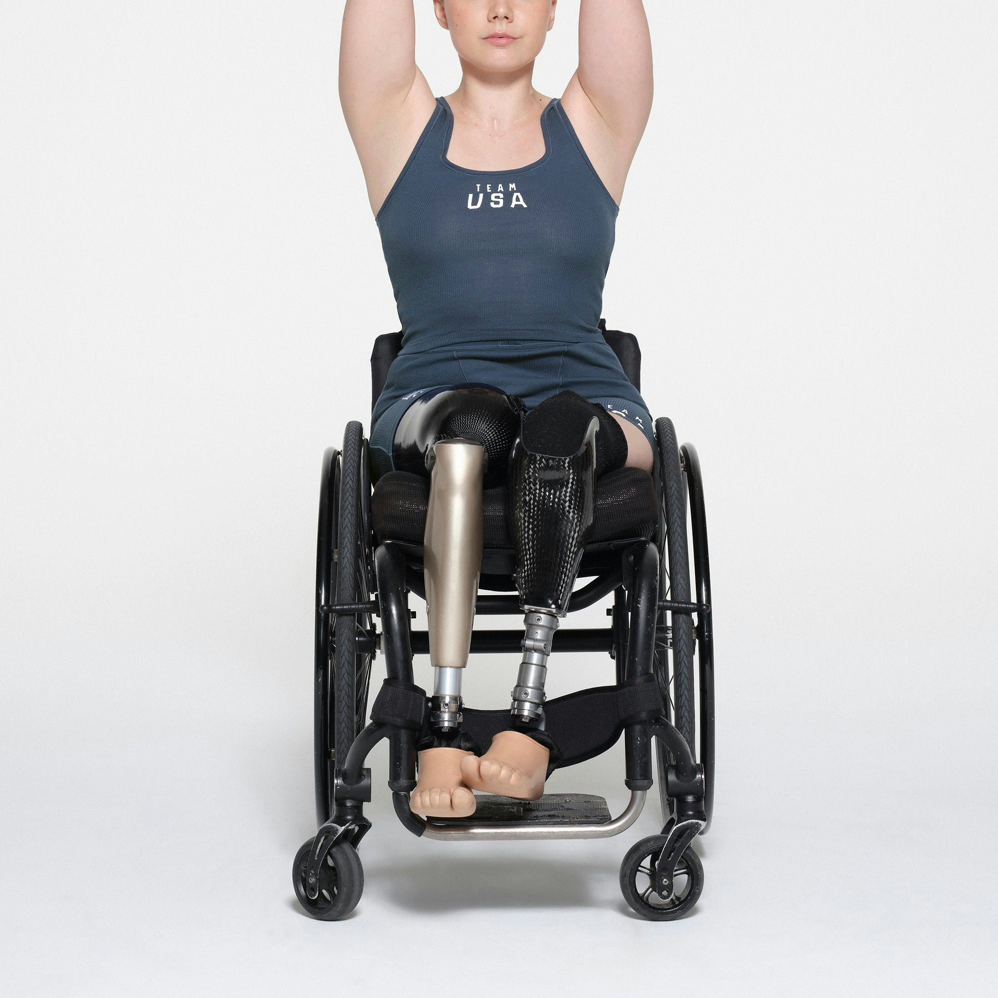 SKIMS FOR TEAM USA COTTON RIB PARALYMPIC BOXER | NAVY ON A MODEL FRONT VIEW | FOCUS: 0.1, 1, 0.9