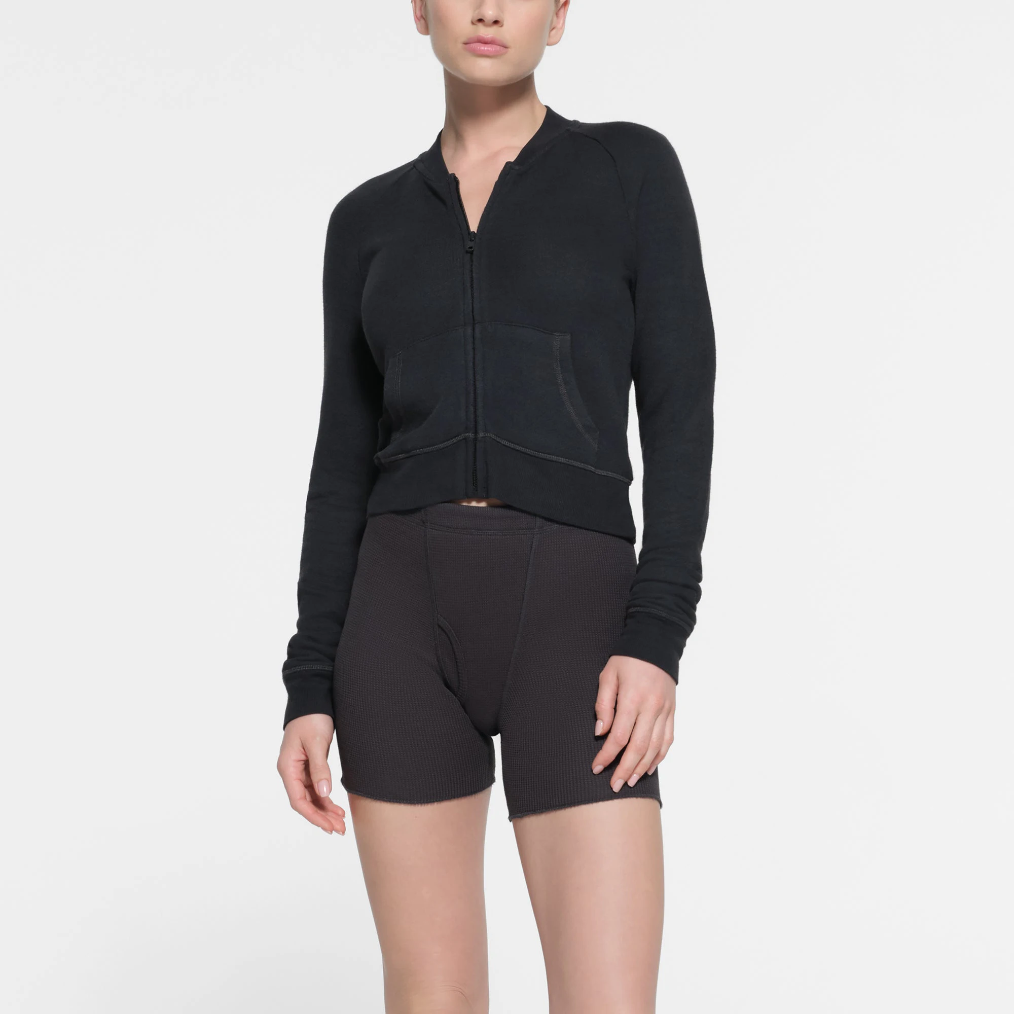 WAFFLE BOXER | ASH ON A MODEL FRONT VIEW