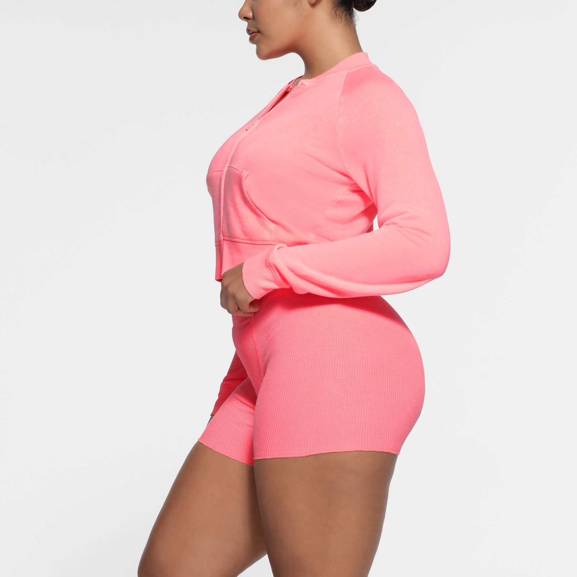 WAFFLE BOXER | CORAL ON A MODEL SIDE VIEW