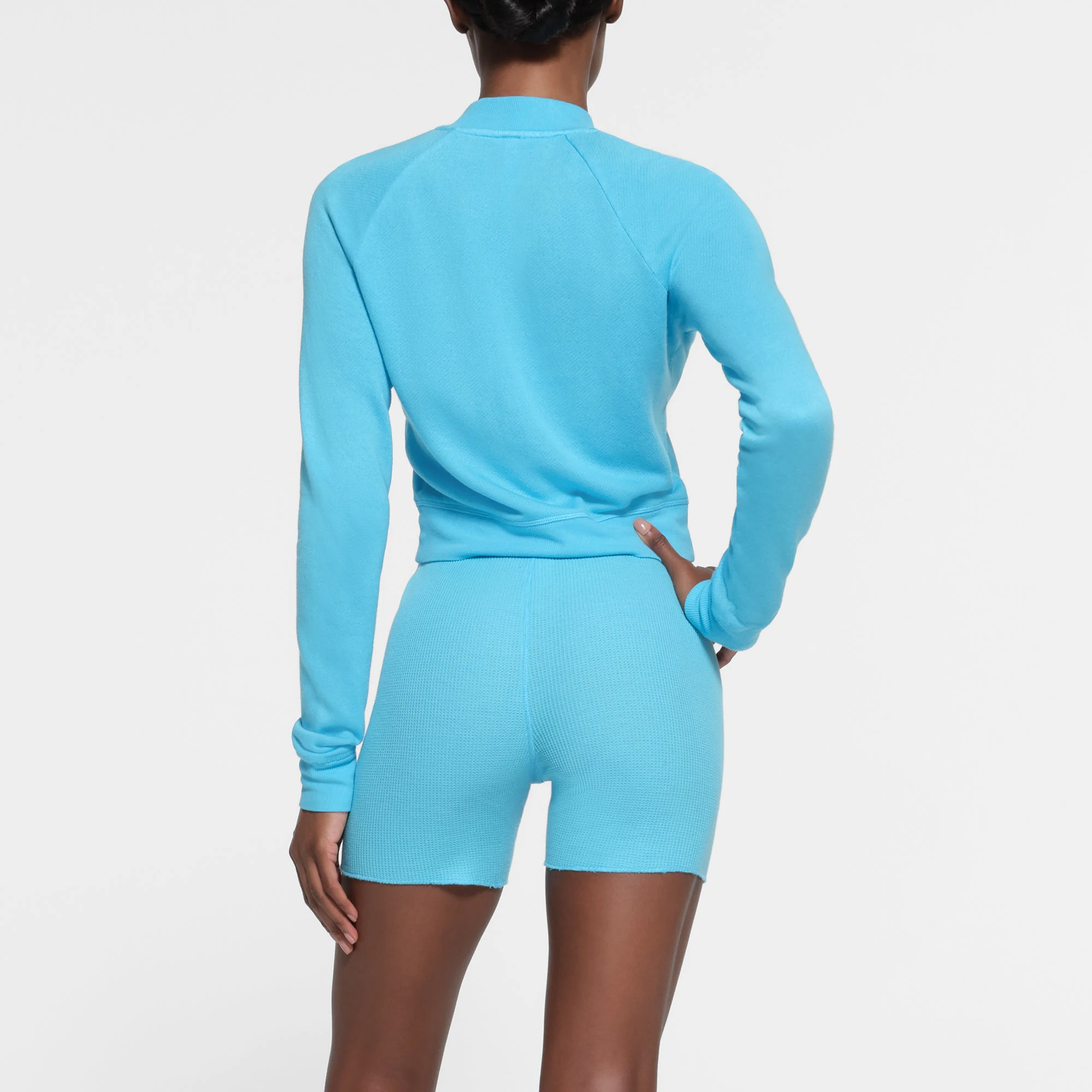 WAFFLE BOXER | CYAN ON A MODEL BACK VIEW