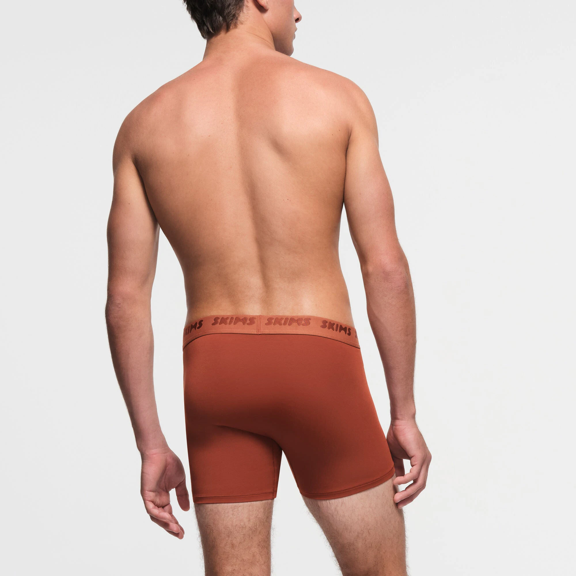 SKIMS STRETCH MENS 3" BOXER BRIEF 3-PACK | RUST MULTI ON A MODEL BACK VIEW