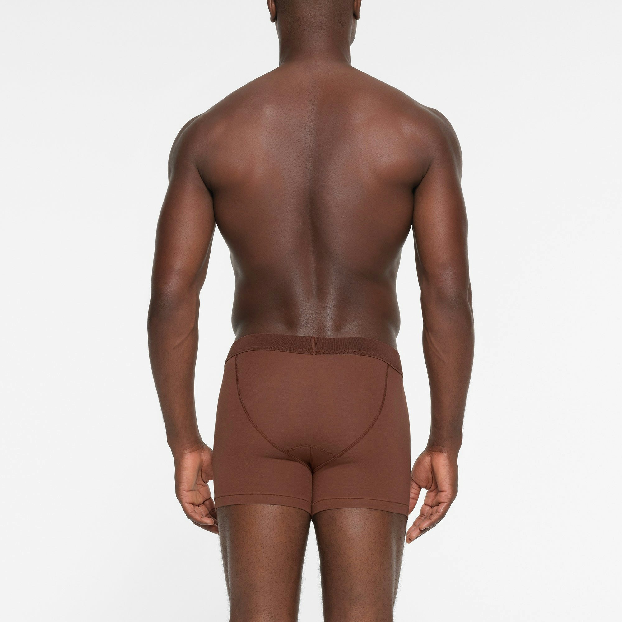 SKIMS COTTON MENS 3" BOXER BRIEF | BRANDY ON A MODEL BACK VIEW
