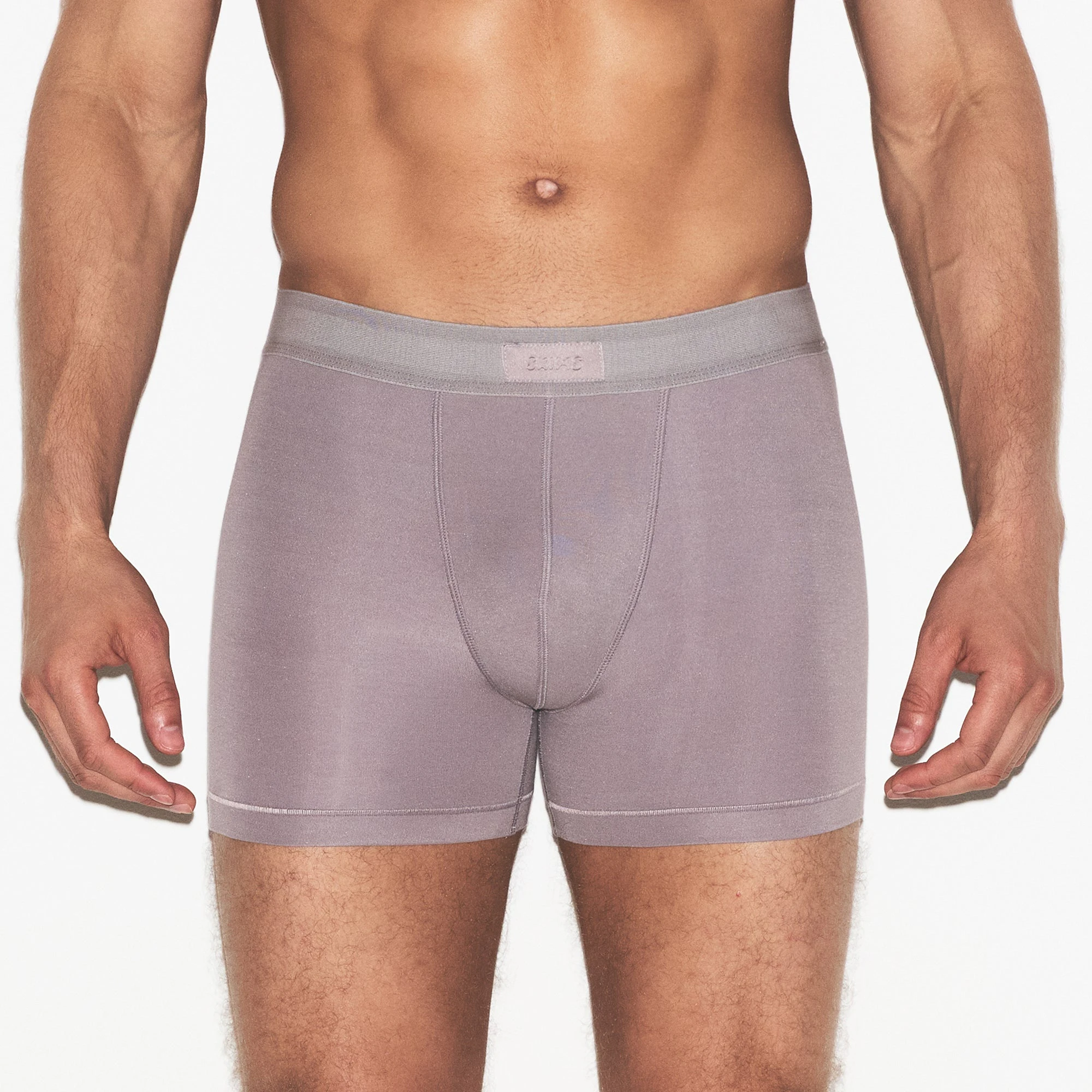 SKIMS COTTON MENS 3 INCH BOXER BRIEF | ZINC ON A MODEL SIDE VIEW | FOCUS: 0.0, 1.0, 0.9