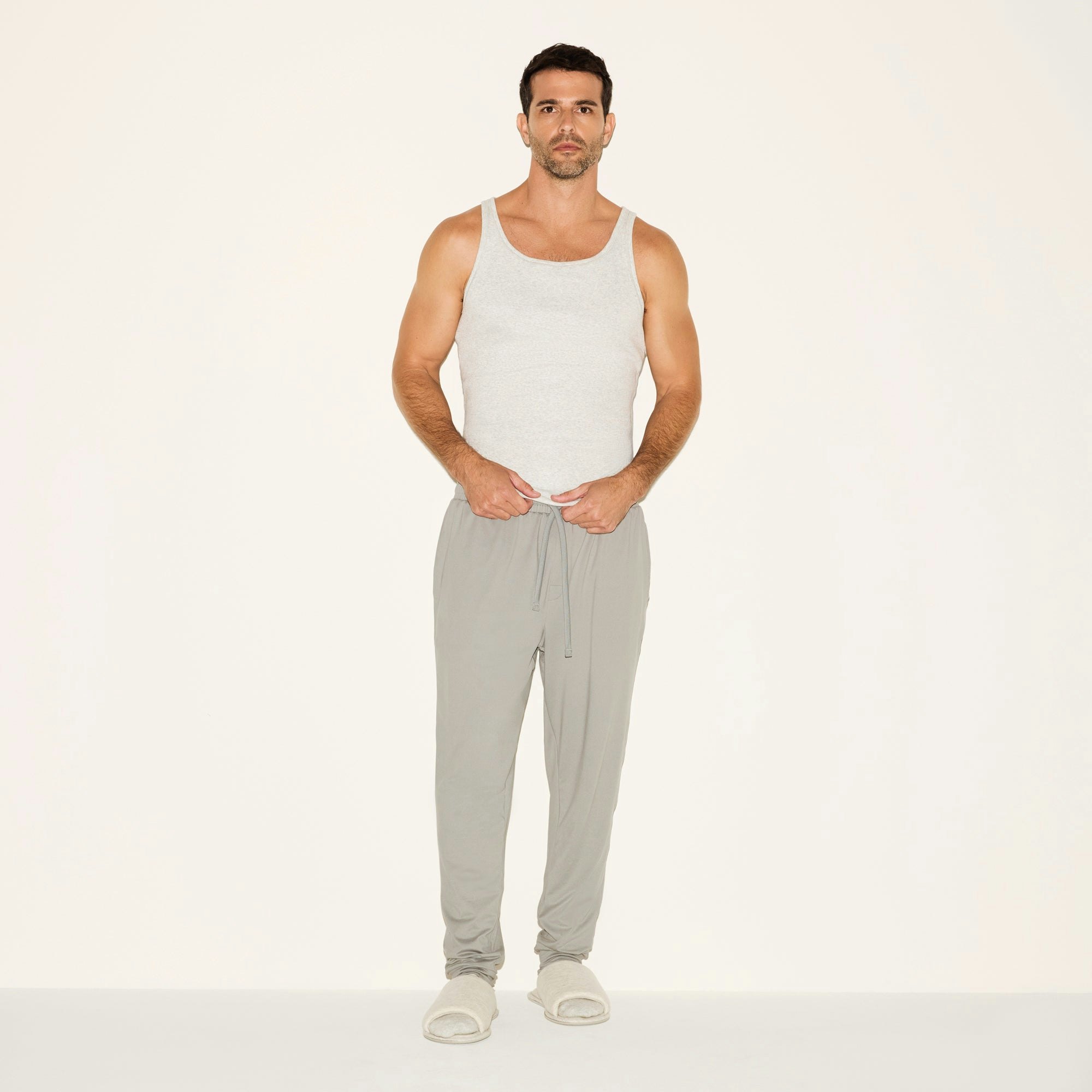 OUTDOOR JERSEY MENS TAPERED JOGGER | PACIFIC ON A MODEL FRONT VIEW | FOCUS: 0.0, 1.0, 0.9