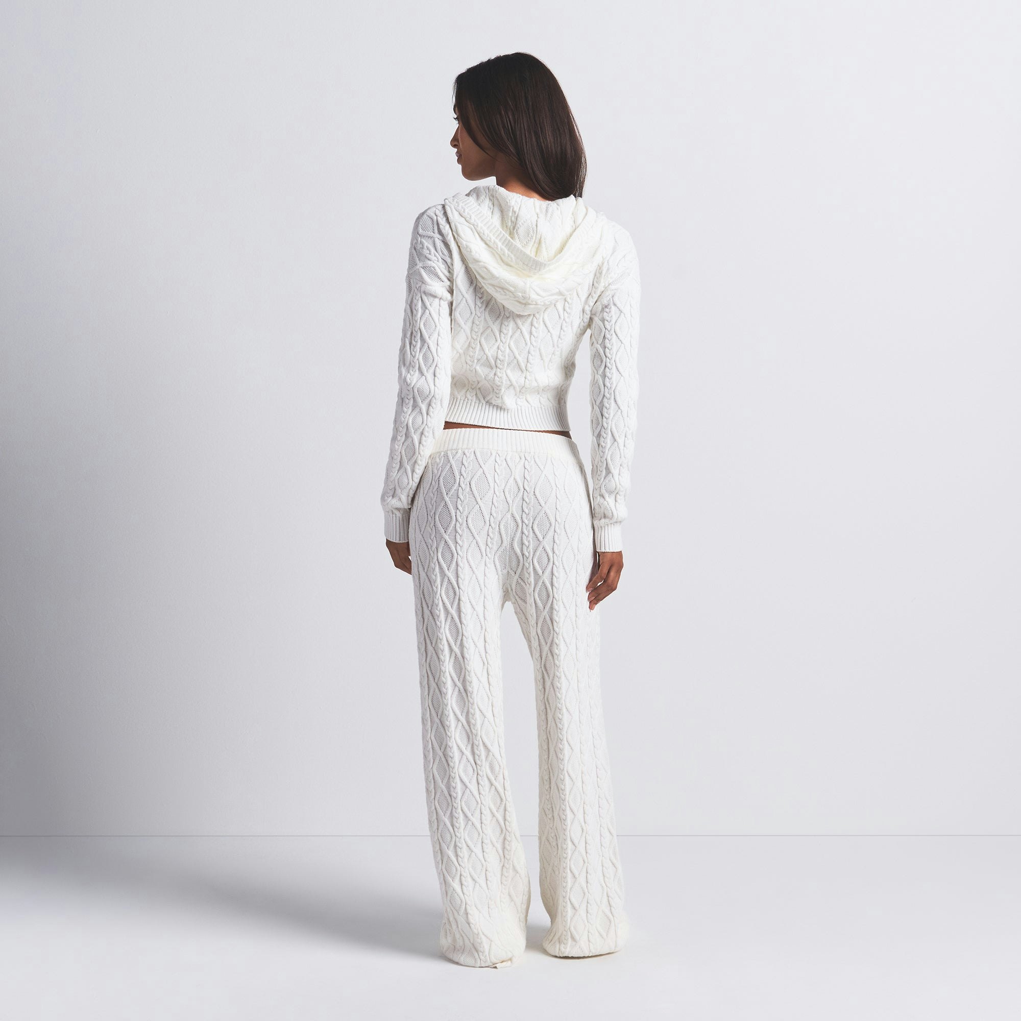 SWEATER KNIT STRAIGHT LEG PANT | IVORY ON A MODEL BACK VIEW @ | FOCUS: 0.0, 1.0, 0.9