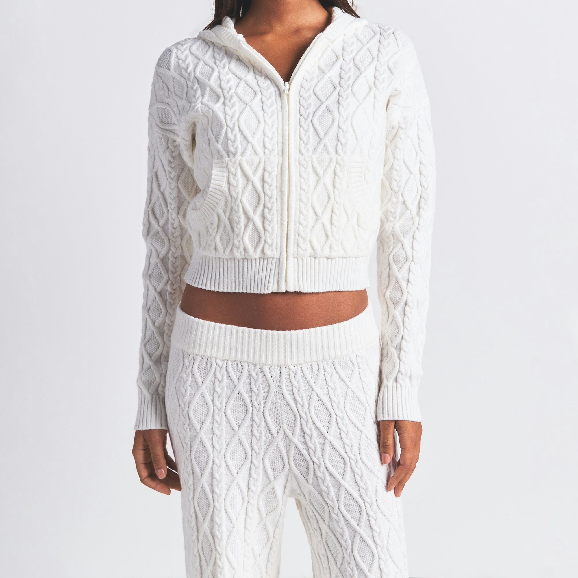 SWEATER KNIT STRAIGHT LEG PANT | IVORY ON A MODEL FRONT VIEW @ | FOCUS: 0.0, 1.0, 0.9