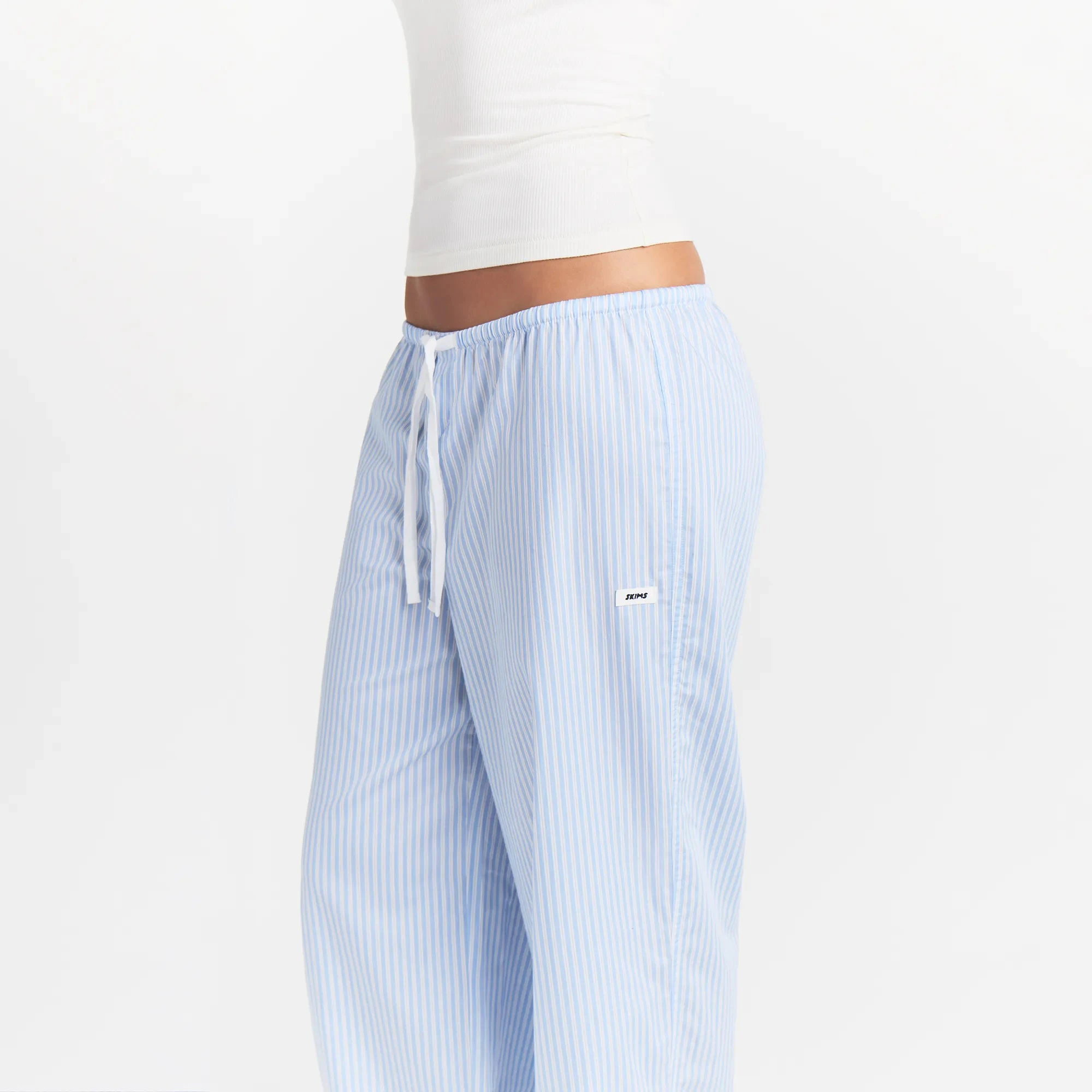 COTTON POPLIN SLEEP OVERSIZED PANT | MARINA MESH STRIPE & LAYS FLAT ON A WHITE BACKGROUND | FLT @ | FOCUS: 0.0, 1.0, 0.9