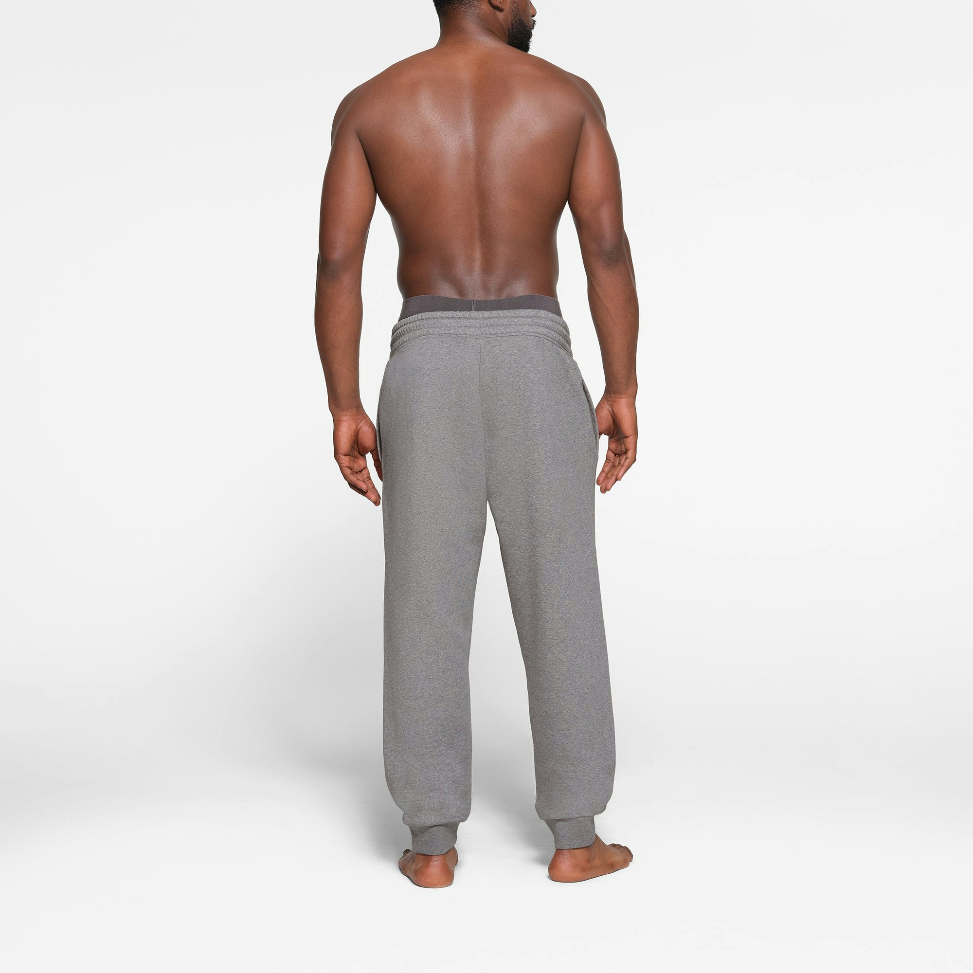 LOUNGE FLEECE MENS TAPERED JOGGER | DARK HEATHER GREY ON A MODEL BACK VIEW