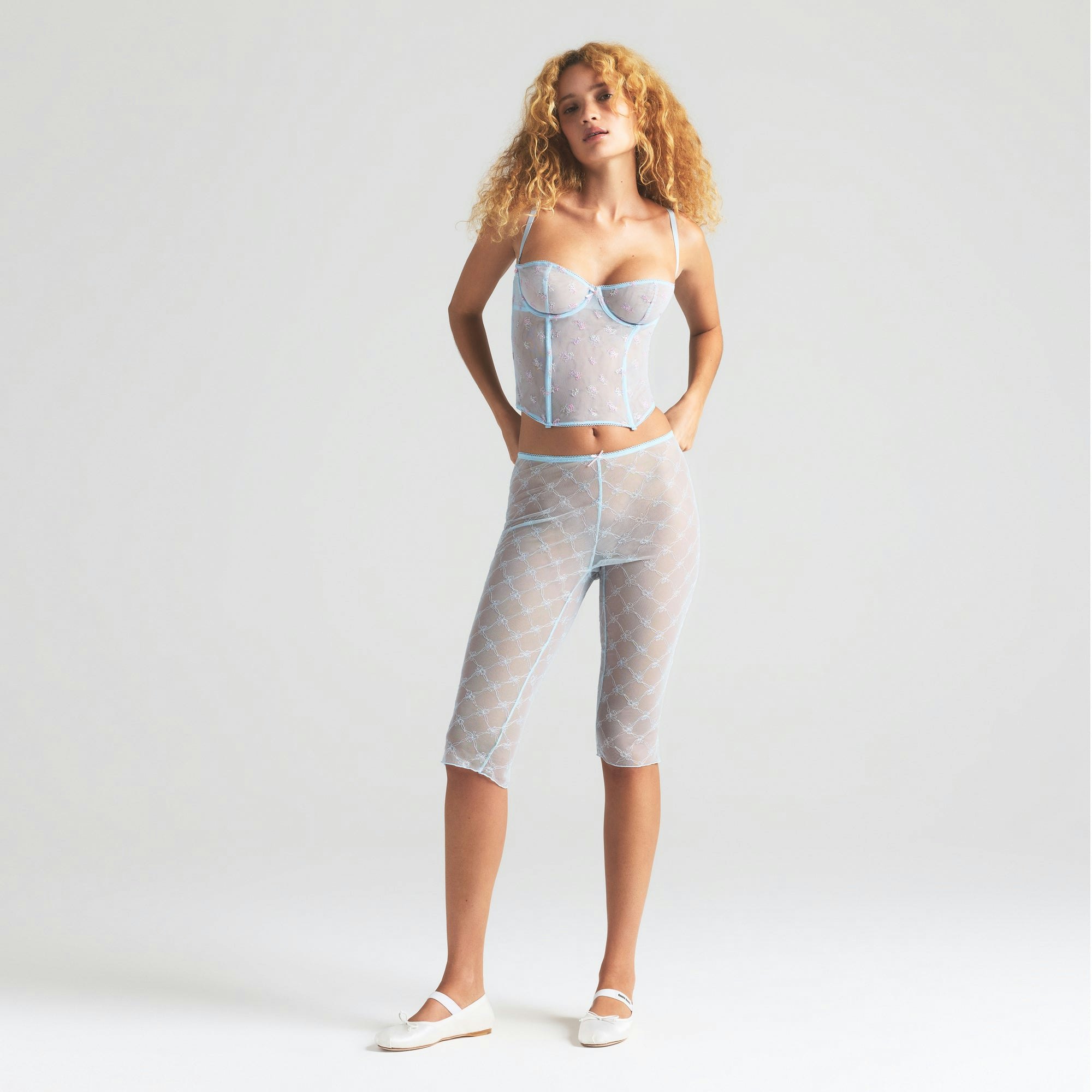 SPRING INTIMATES CAPRI | POWDER BLUE BOW TULLE ON A MODEL FRONT VIEW | FOCUS: 0.0, 1.0, 0.9