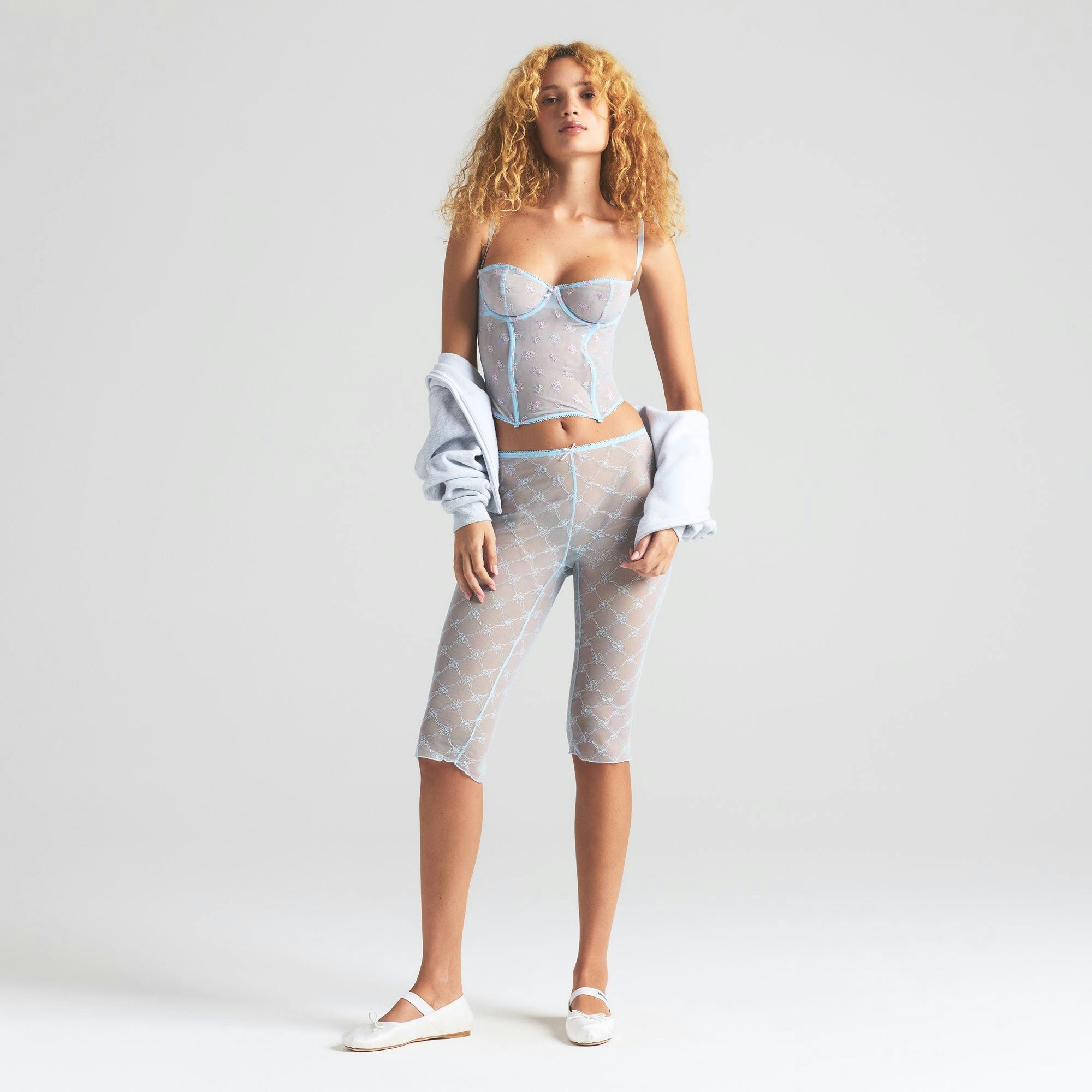 SPRING INTIMATES CAPRI | POWDER BLUE BOW TULLE ON A MODEL FRONT VIEW | FOCUS: 0.0, 1.0, 0.9