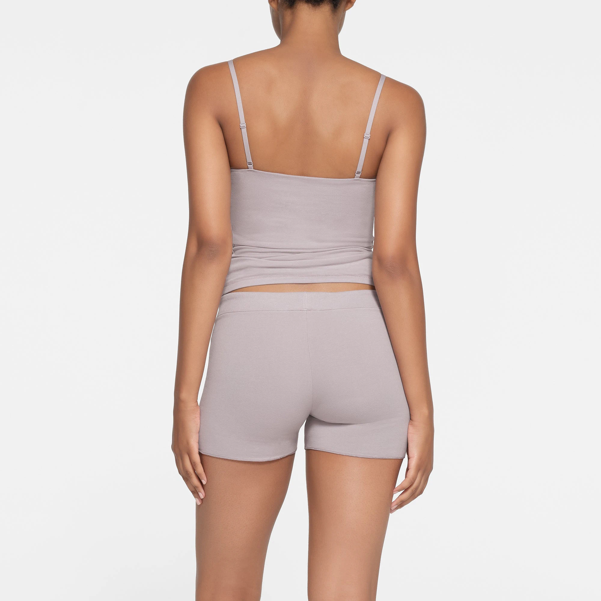 COTTON JERSEY SHORT | OYSTER ON A MODEL BACK VIEW