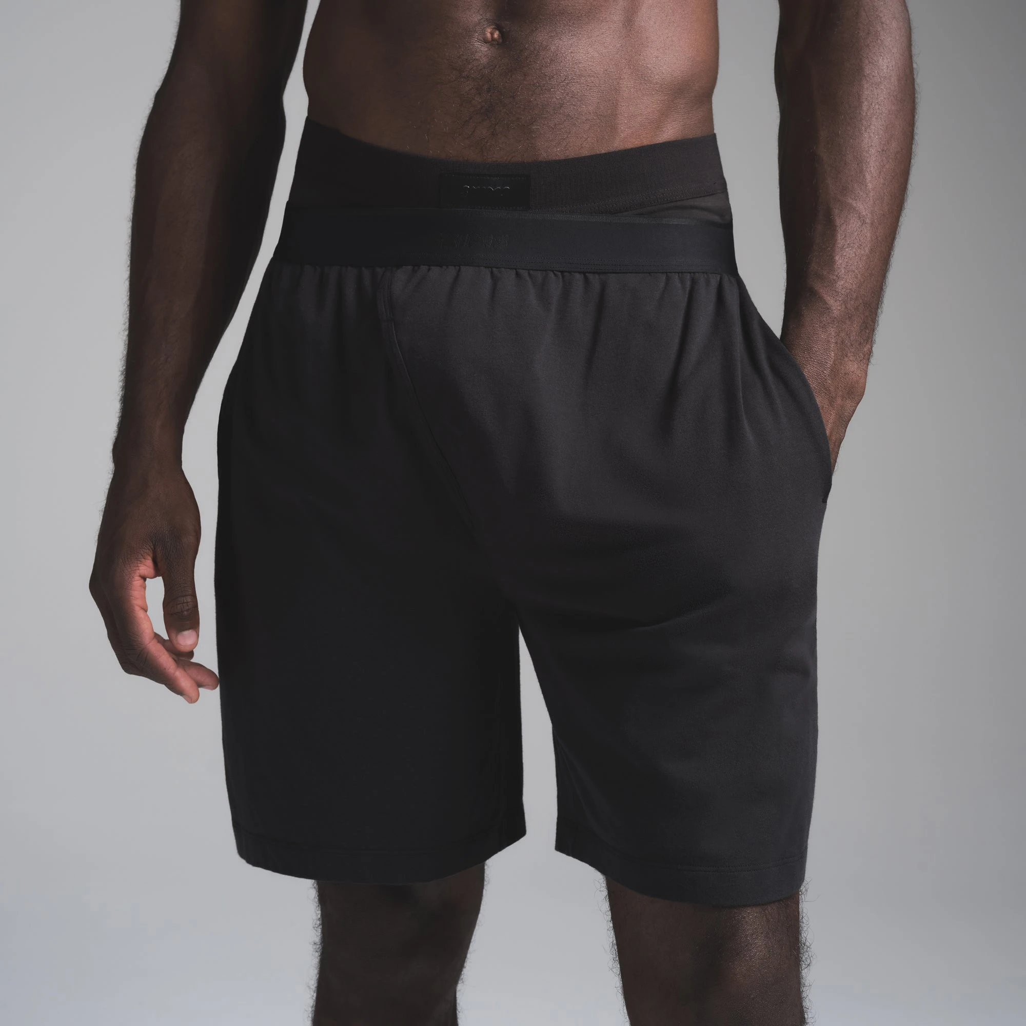 JERSEY SLEEP MENS SHORT | OBSIDIAN (MENS SHORTS) ON A MODEL FRONT VIEW