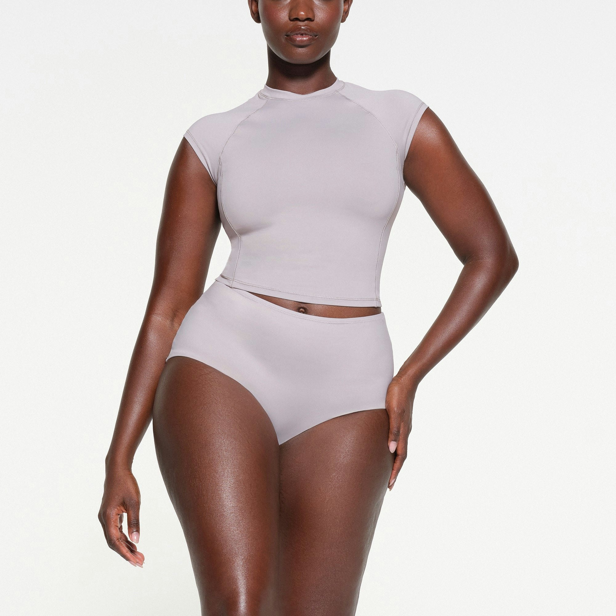 SIGNATURE SWIM BOY SHORT | CHROME ON A MODEL FRONT VIEW