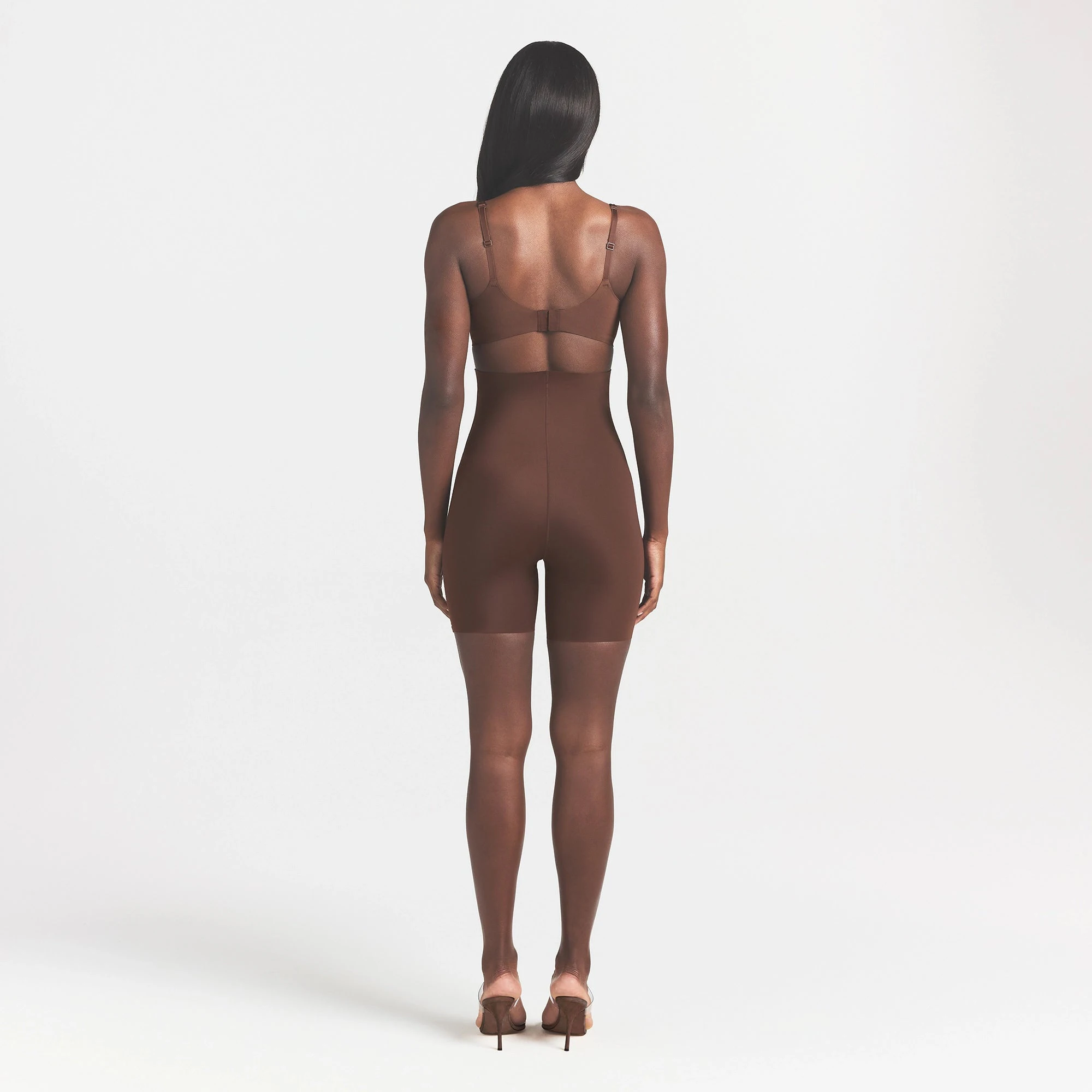 COOL SHAPEWEAR HIGH-WAISTED SHORT | COCOA ON A MODEL BACK VIEW @ | FOCUS: 0.0, 1.0, 0.9