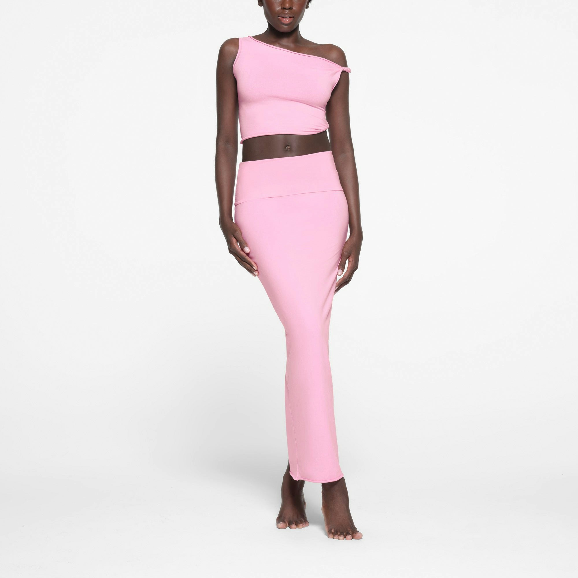 COTTON JERSEY FOLDOVER SKIRT | COTTON CANDY ON A MODEL FRONT VIEW