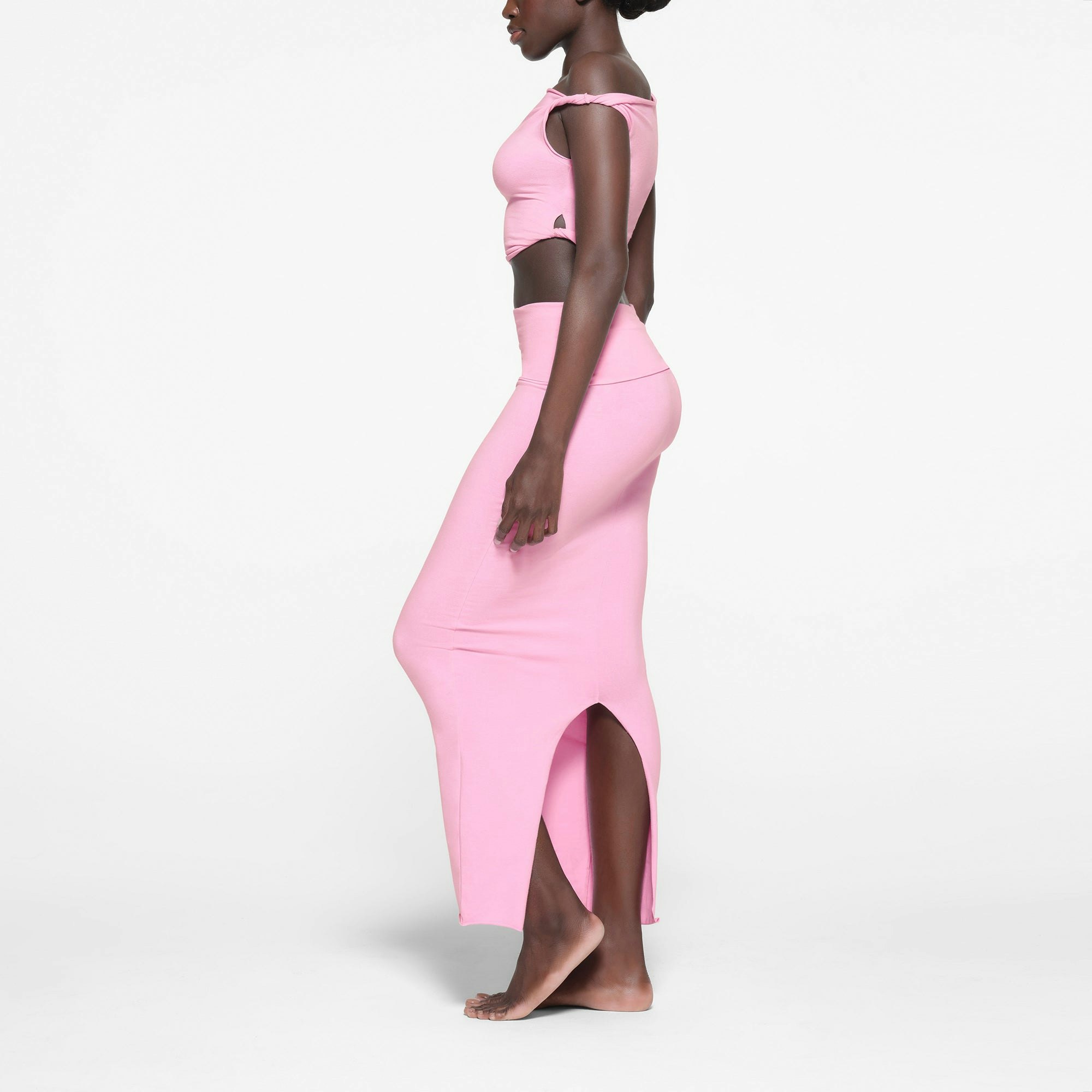 COTTON JERSEY FOLDOVER SKIRT | COTTON CANDY ON A MODEL SIDE VIEW