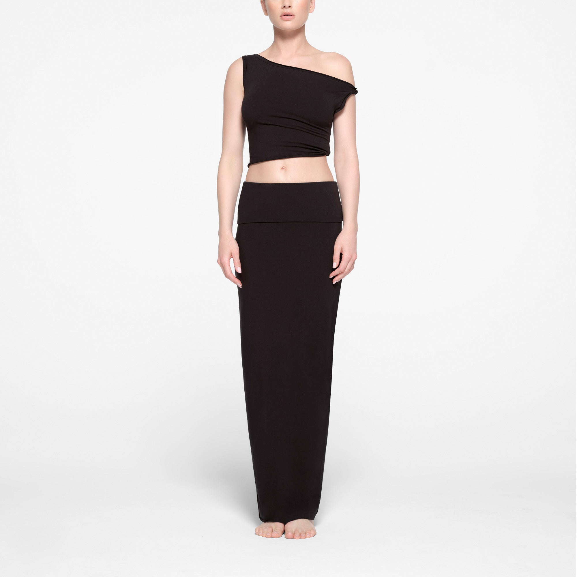COTTON JERSEY FOLDOVER SKIRT | SOOT | XXS
