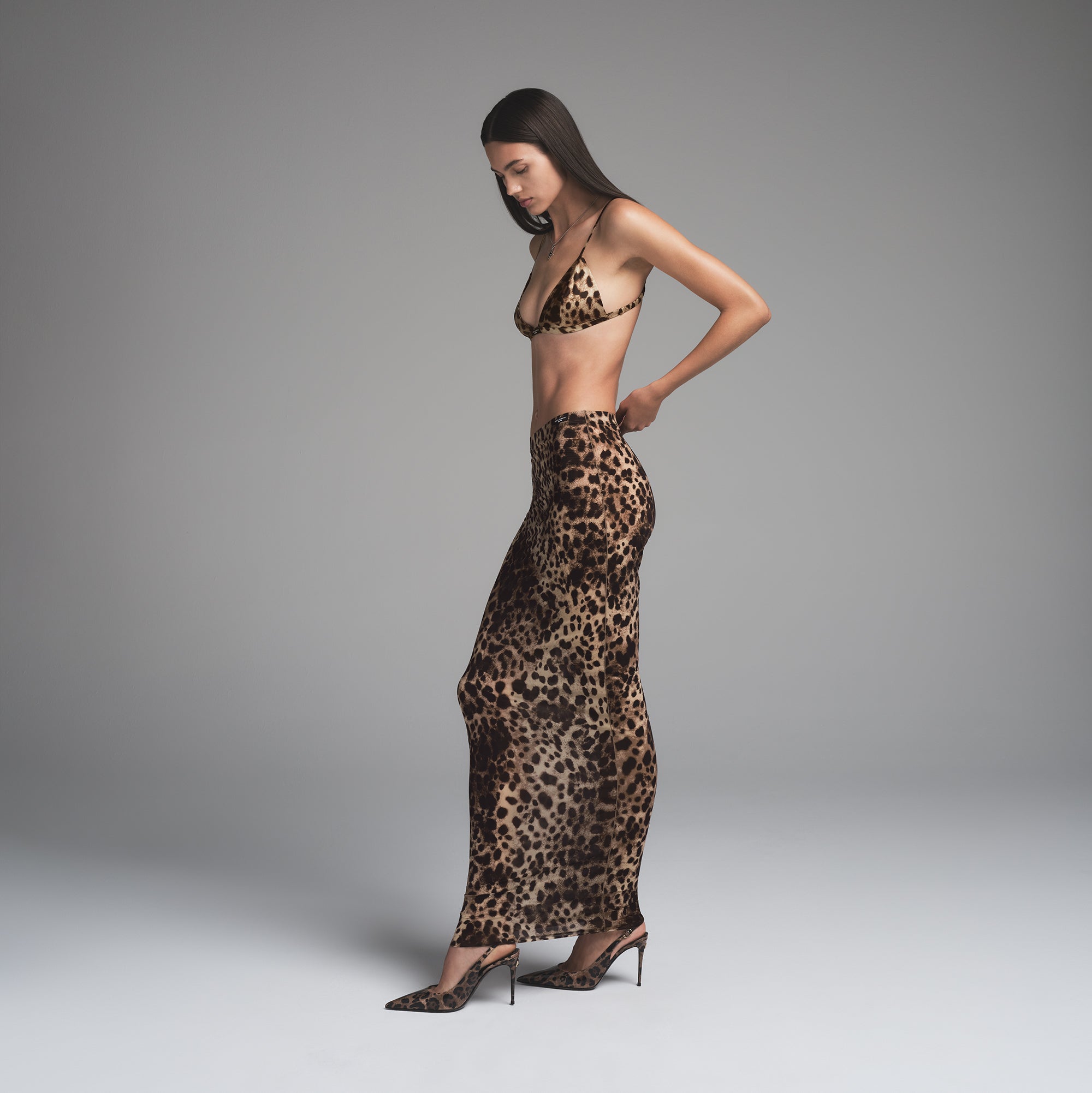 DOLCE&GABBANA X SKIMS MILKY SHEER LONG SKIRT | LEOPARD