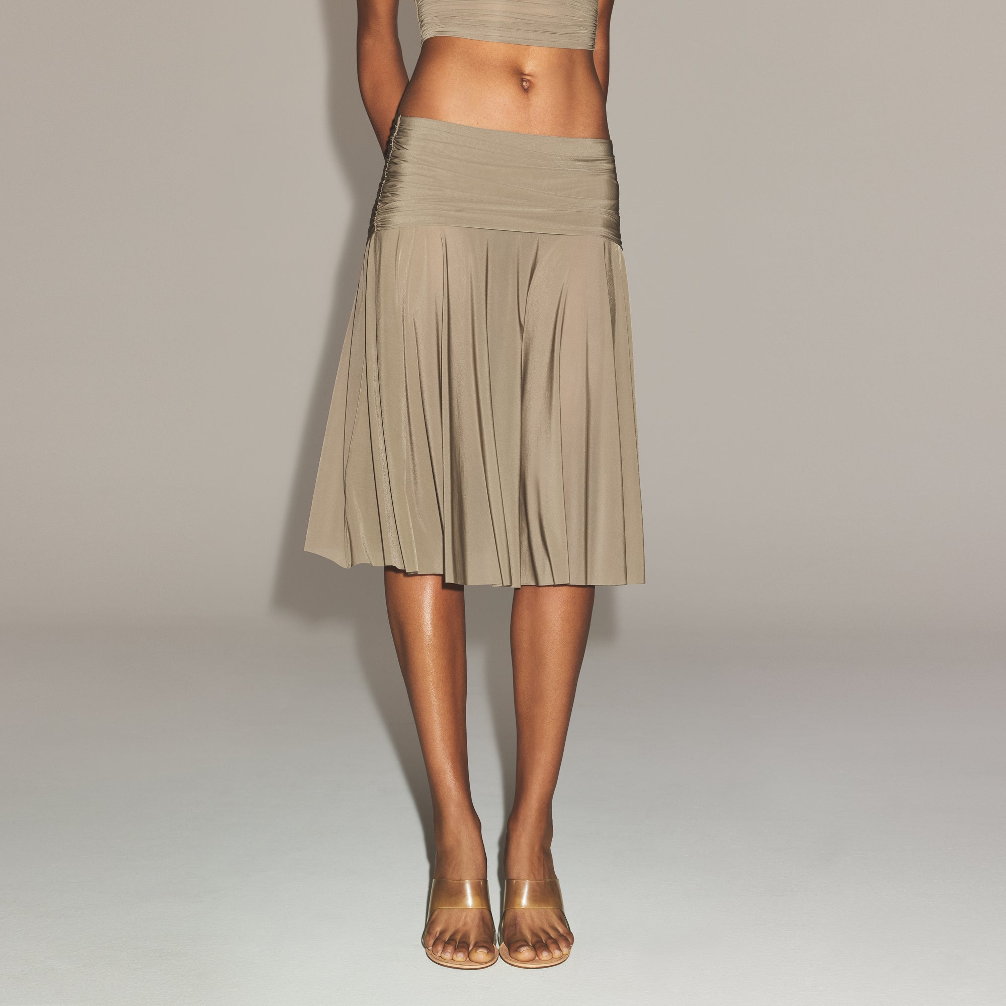 MILKY SHEER MIDI SKIRT | TRUFFLE
