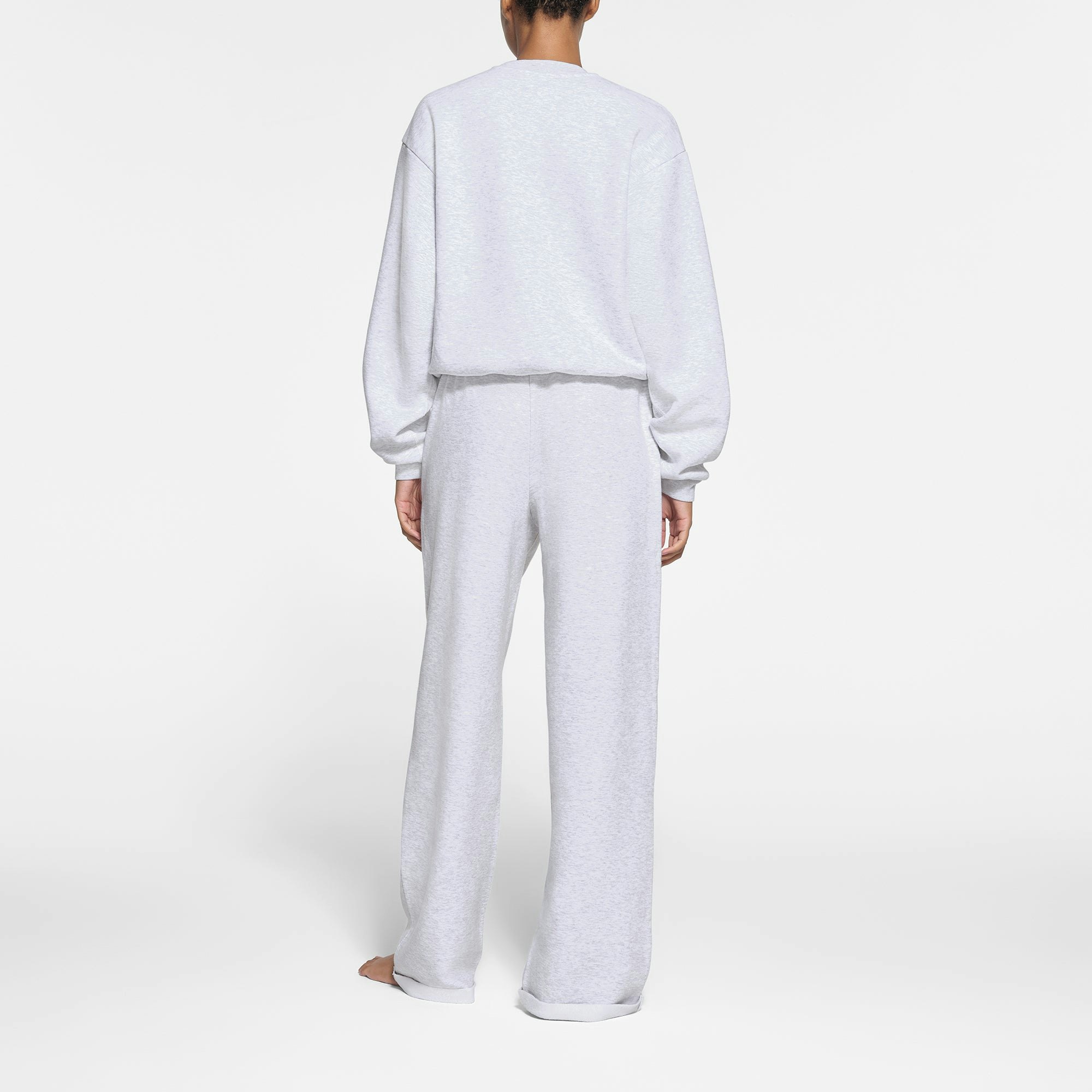 COTTON FLEECE CLASSIC STRAIGHT LEG PANT | LIGHT HEATHER GREY ON A MODEL BACK VIEW
